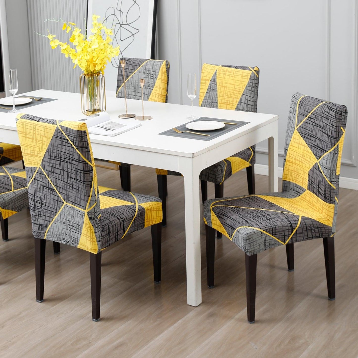 Abstract Grey dining table chair covers