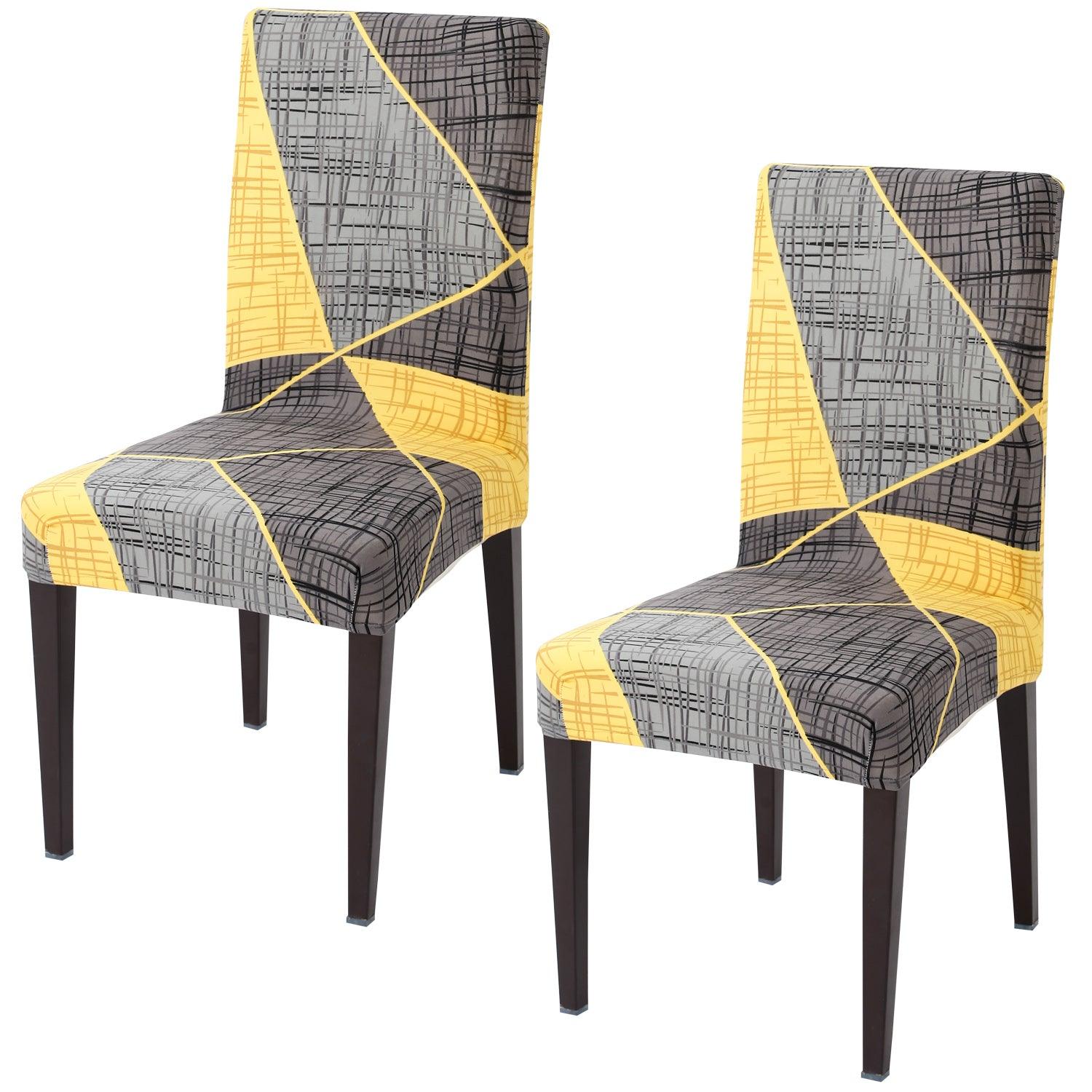 Abstract Grey elastic chair covers set of 2