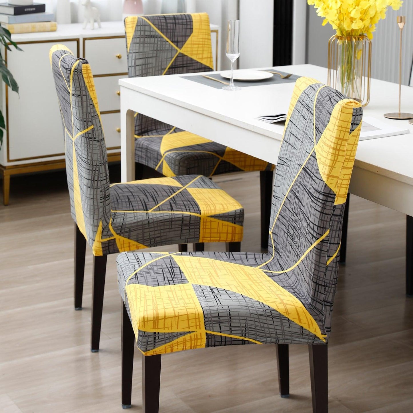 Abstract Grey Fully fitted dining chair cover set