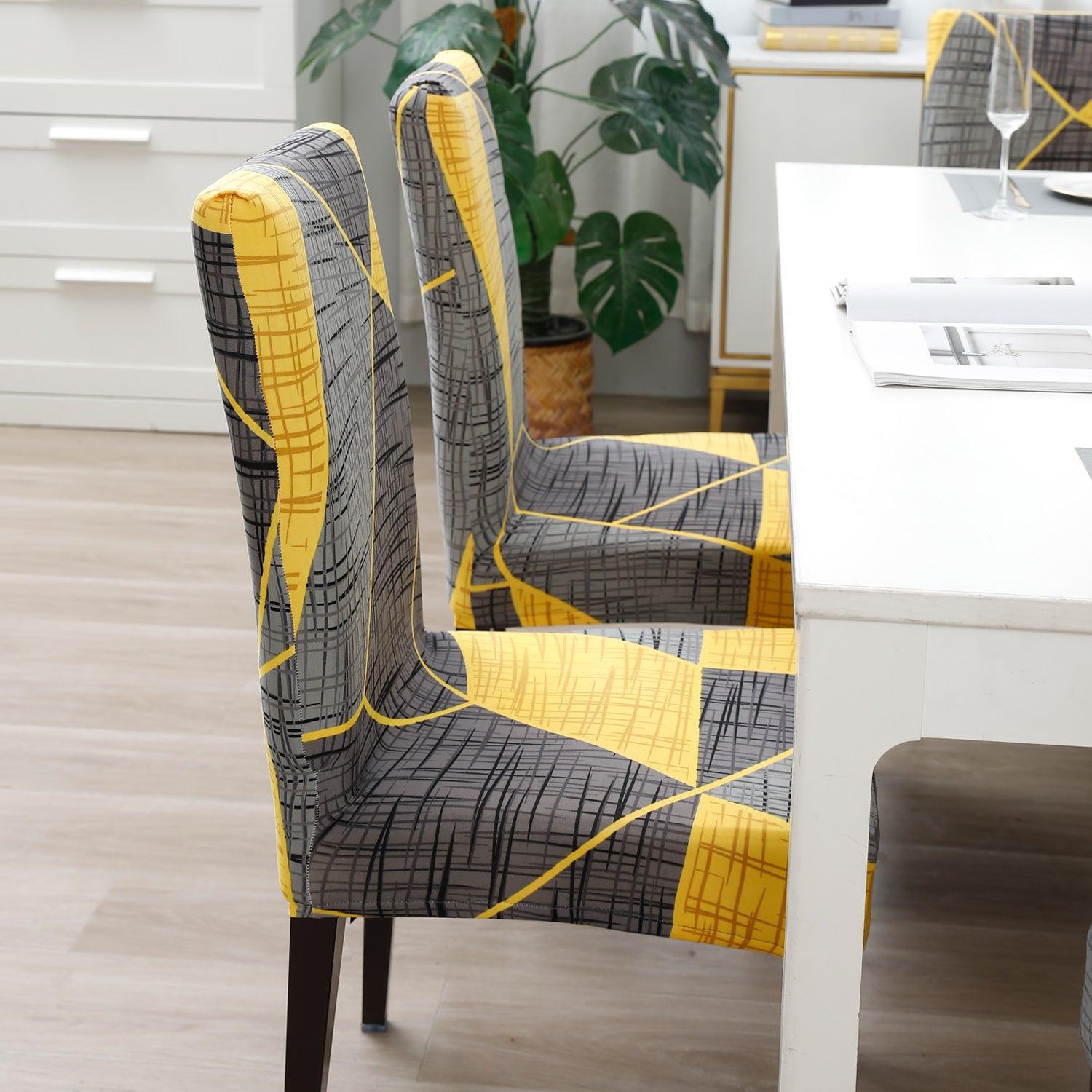 Abstract Grey dining chair cover 6 seater