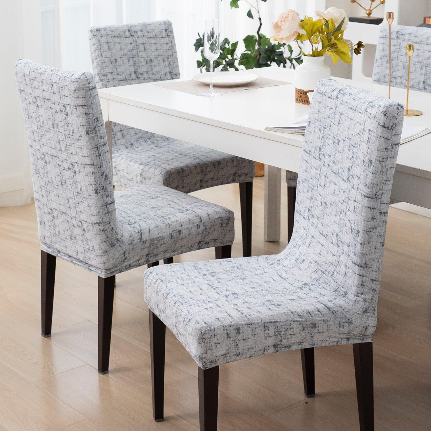 Abstract Grey Lines dining chair cover 6 seater