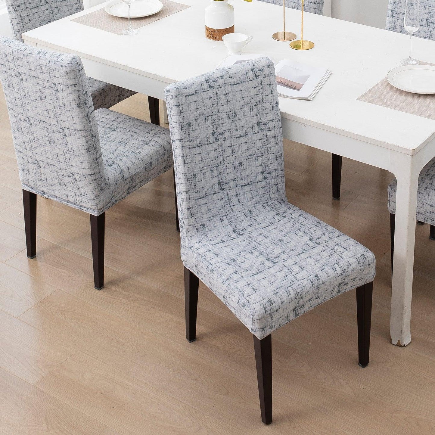 Abstract Grey Lines elastic dining chair covers
