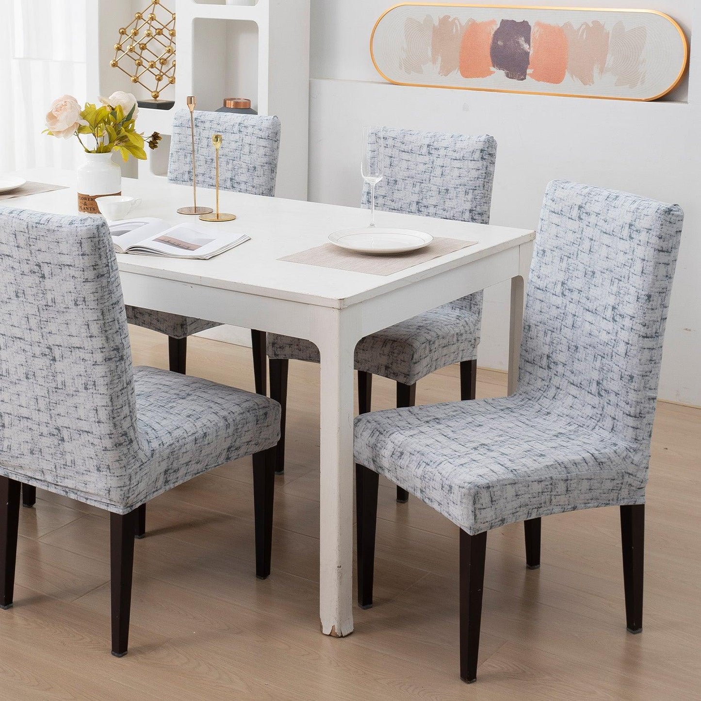 Abstract Grey Lines dining chair covers Set