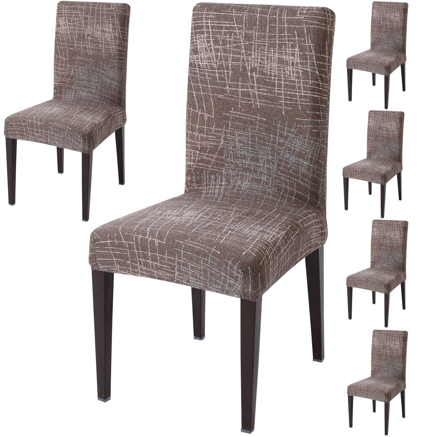 Abstract Lines Brown Print dining chair covers set of 6