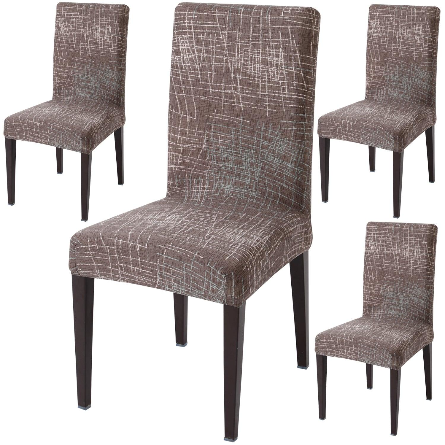 Abstract Lines Brown Print dining chair covers set of 4