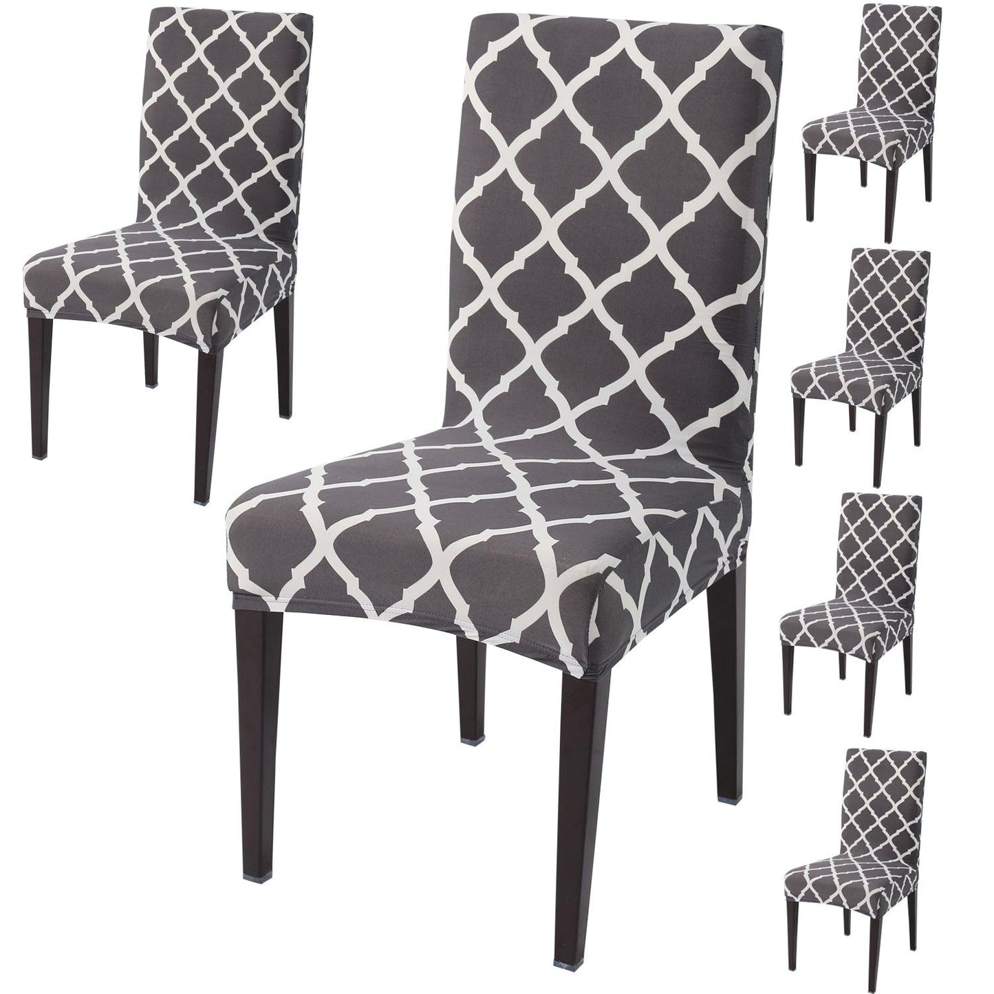 Anchor Grey Moroccan print dining chair covers set of 6 | Hokipo