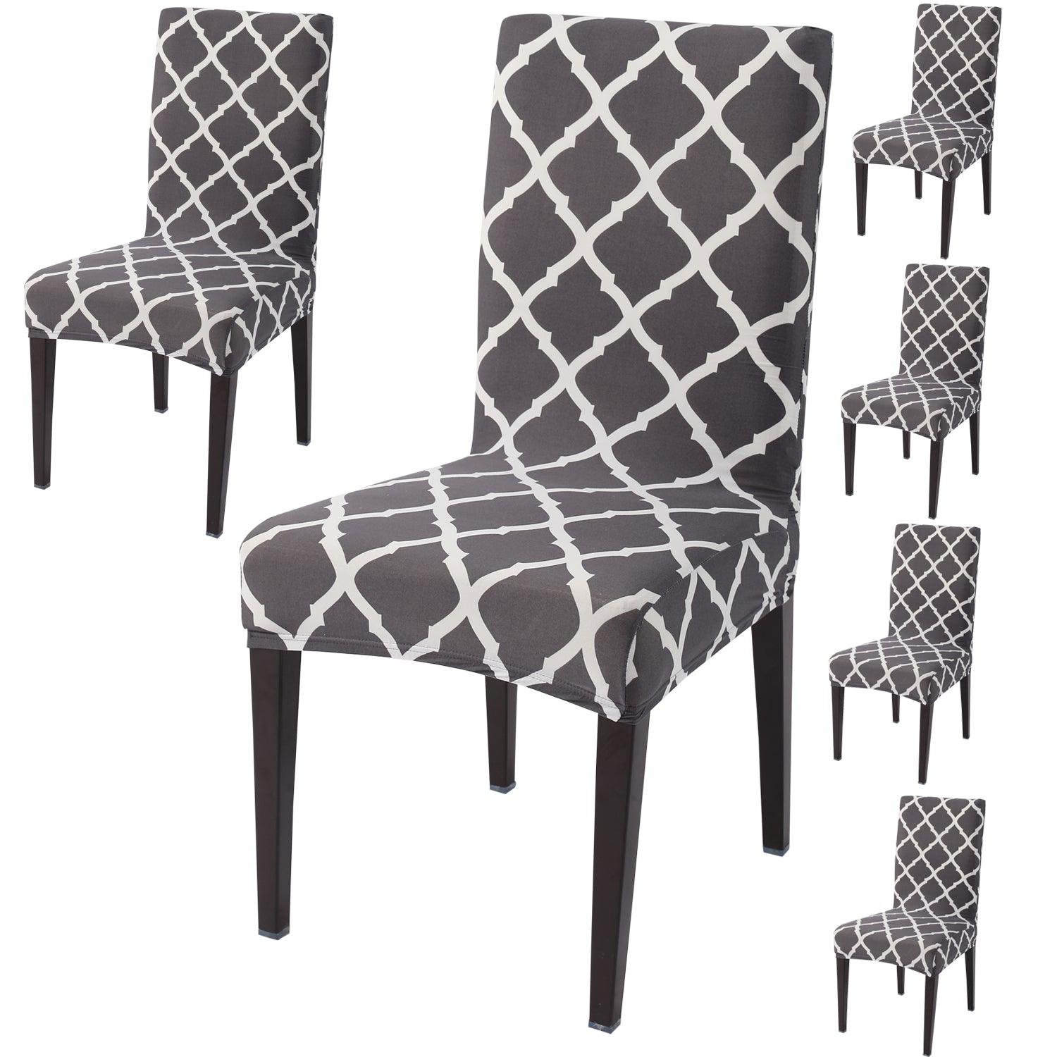 Anchor Grey Moroccan print dining chair covers set of 6 | Hokipo