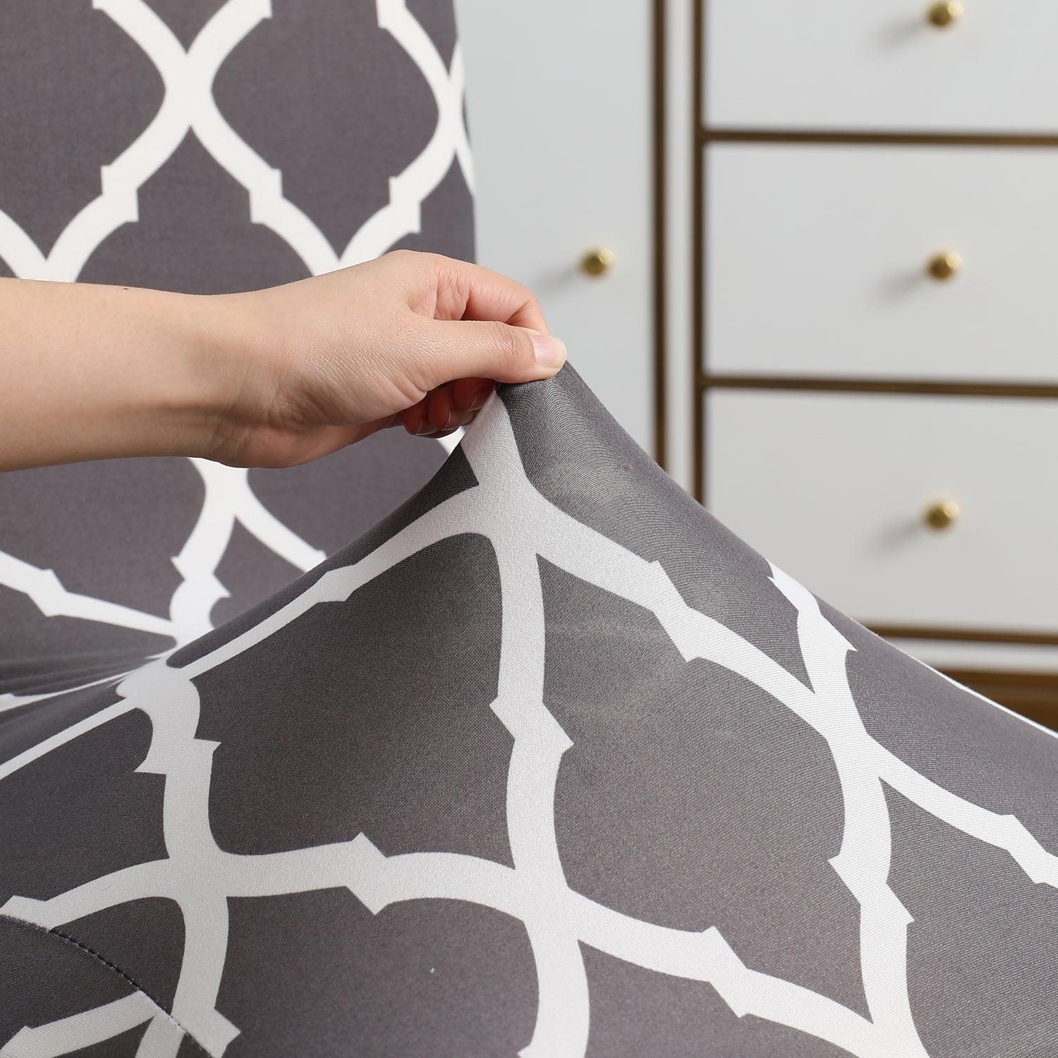 Anchor Grey Moroccan print stretchable dining chair covers | Hokipo