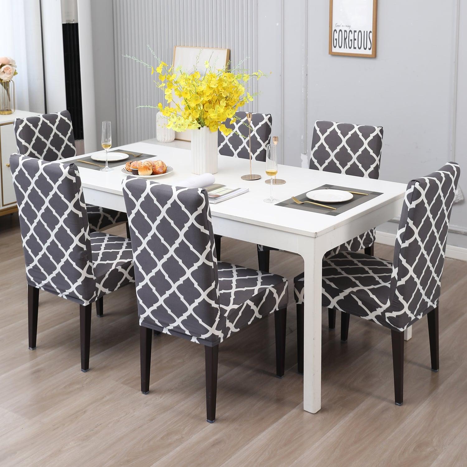 Anchor Grey Moroccan print dining chair covers Set | Hokipo