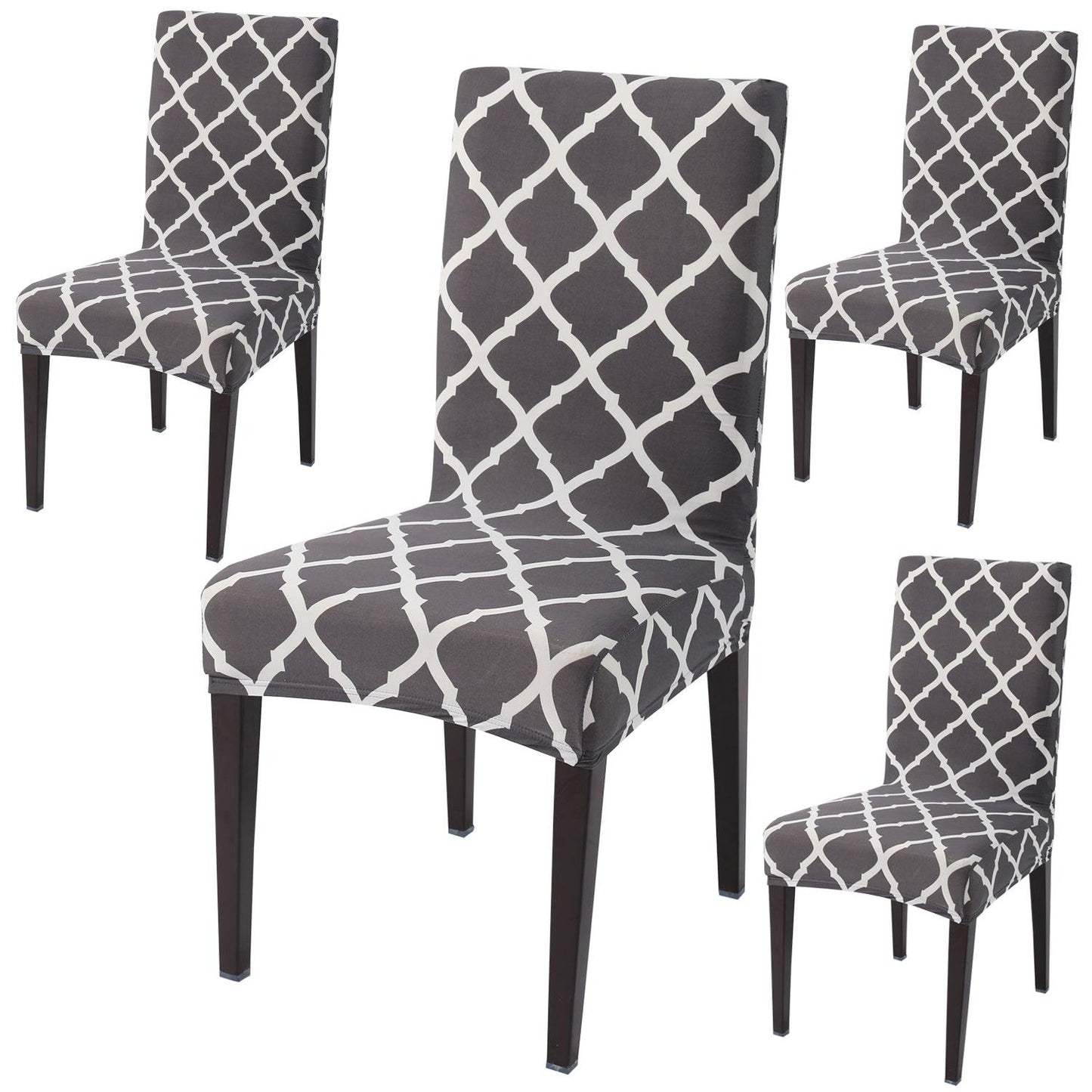 Anchor Grey Moroccan print dining chair covers set of 4 | Hokipo