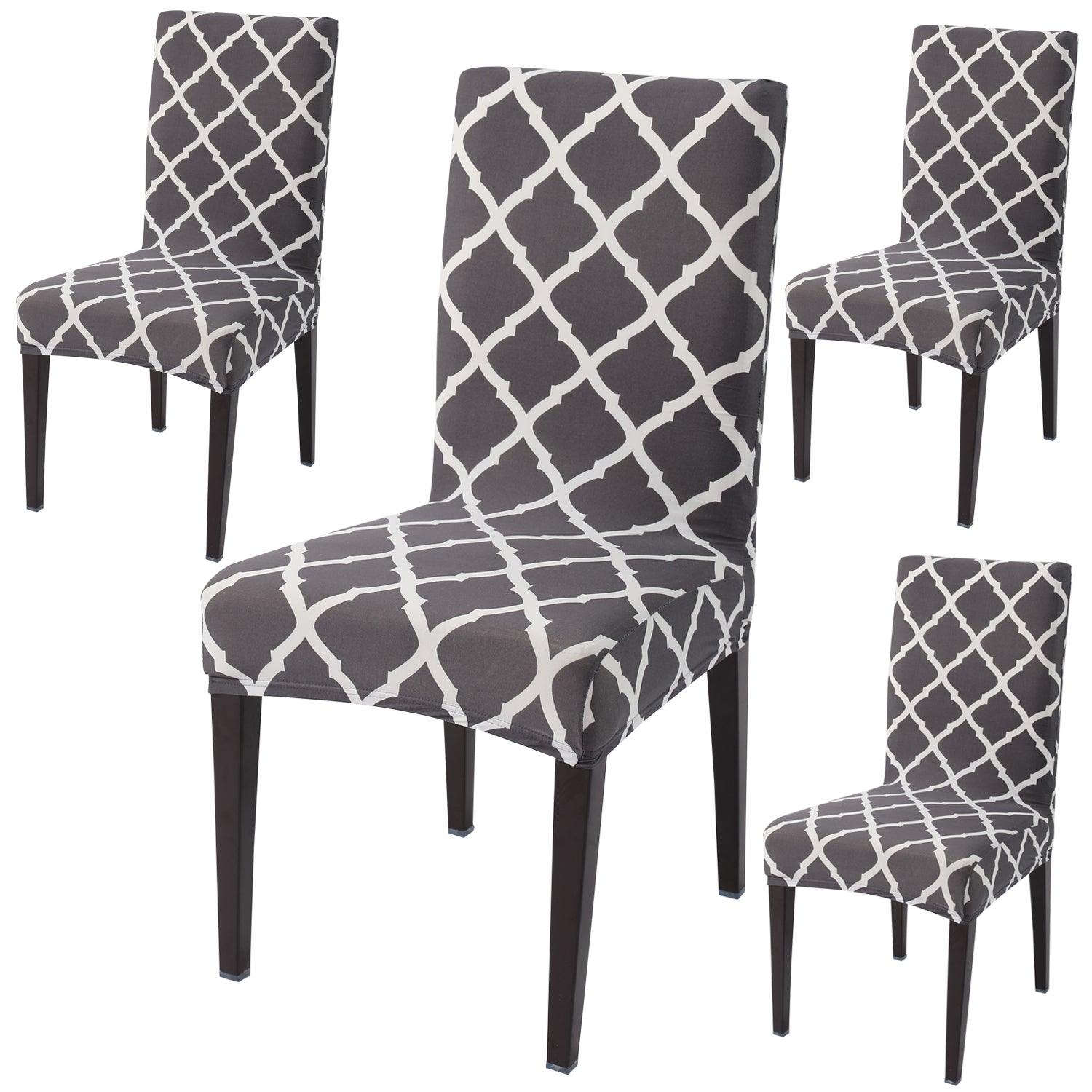 Anchor Grey Moroccan print dining chair covers set of 4 | Hokipo