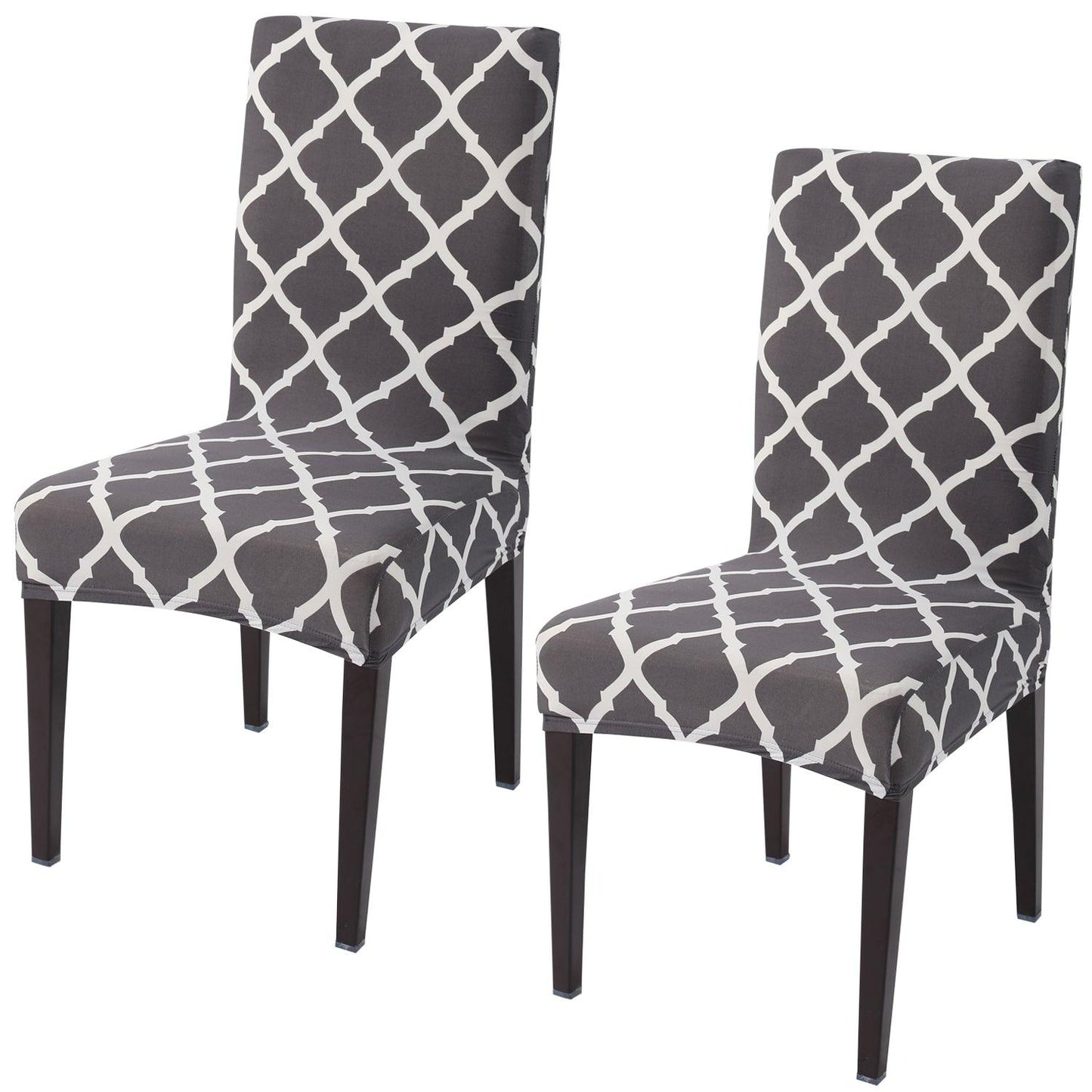 Anchor Grey Moroccan print elastic chair covers set of 2 | Hokipo