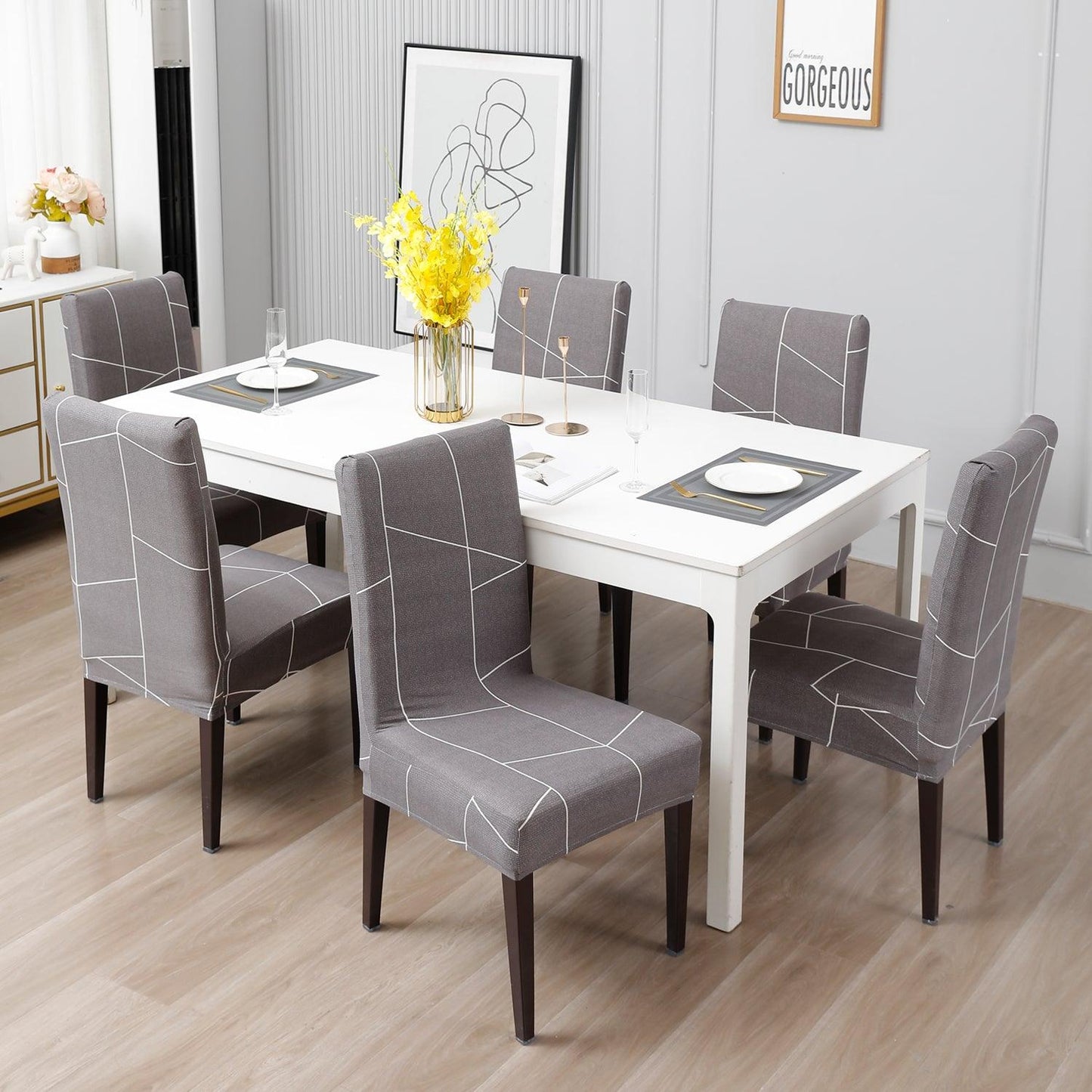Ash Grey Abstract chair covers for dining chairs