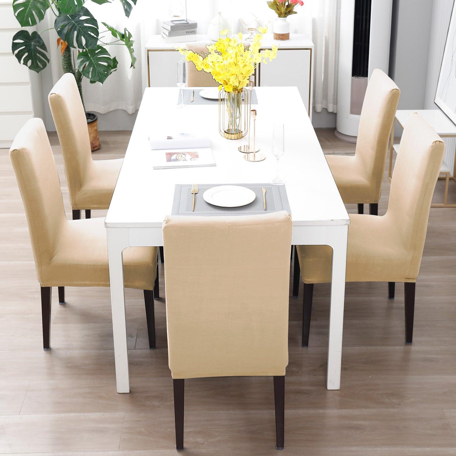 Beige Print dining chair covers Set