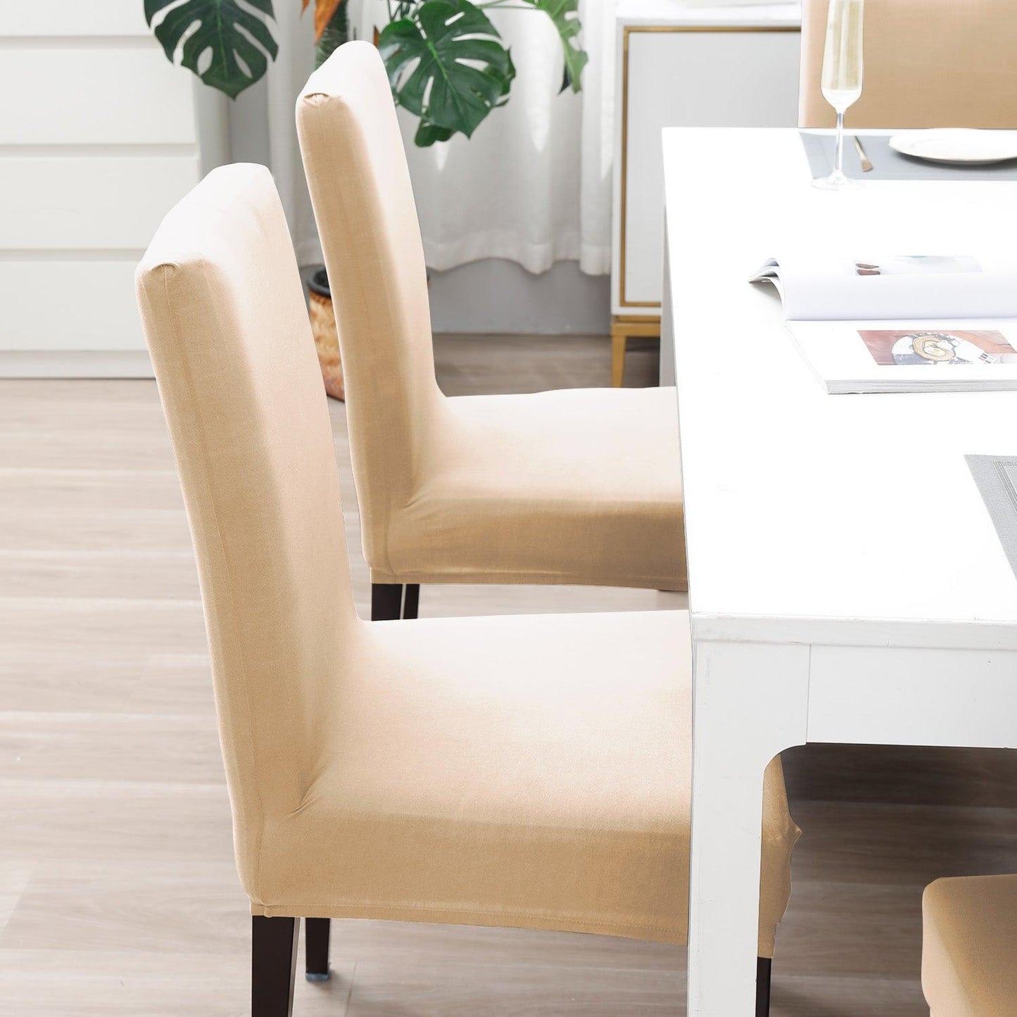 Beige Print elastic dining chair covers