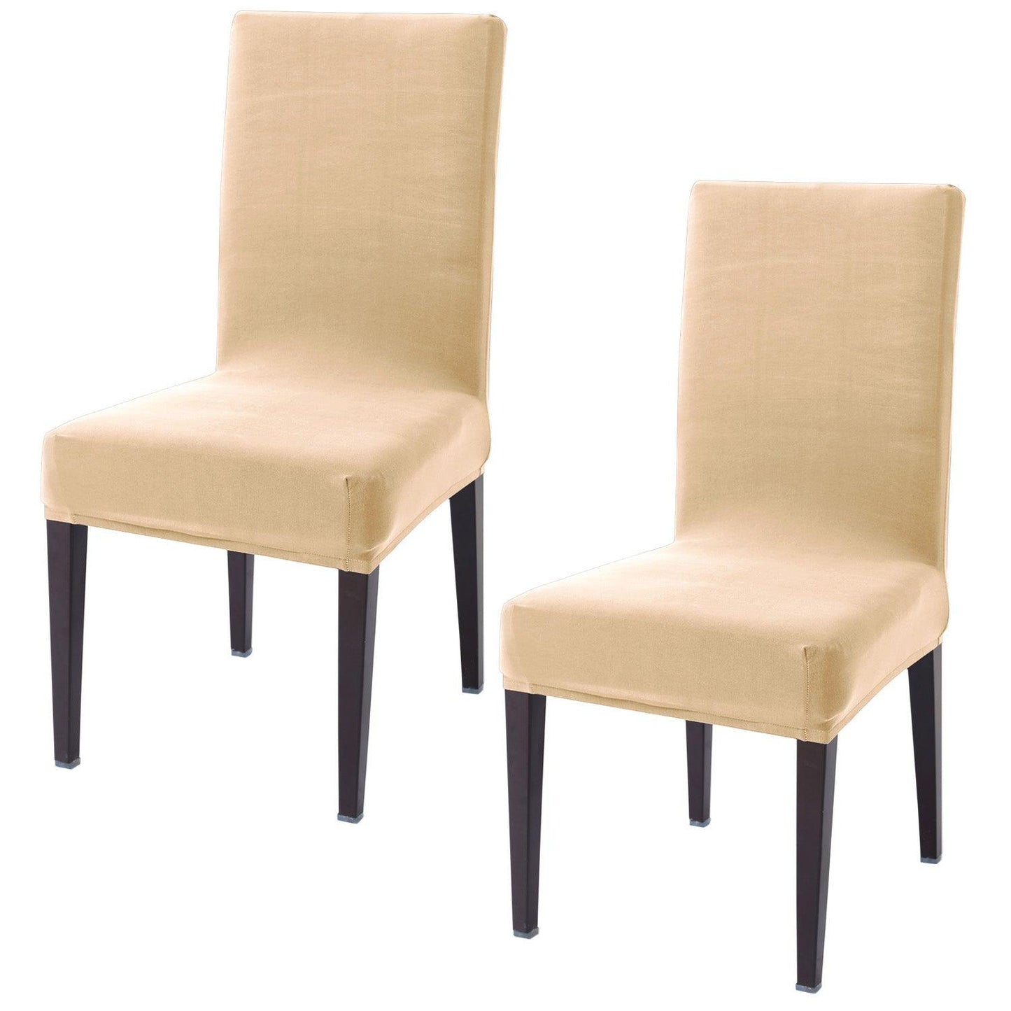 Beige Print elastic chair covers set of 2