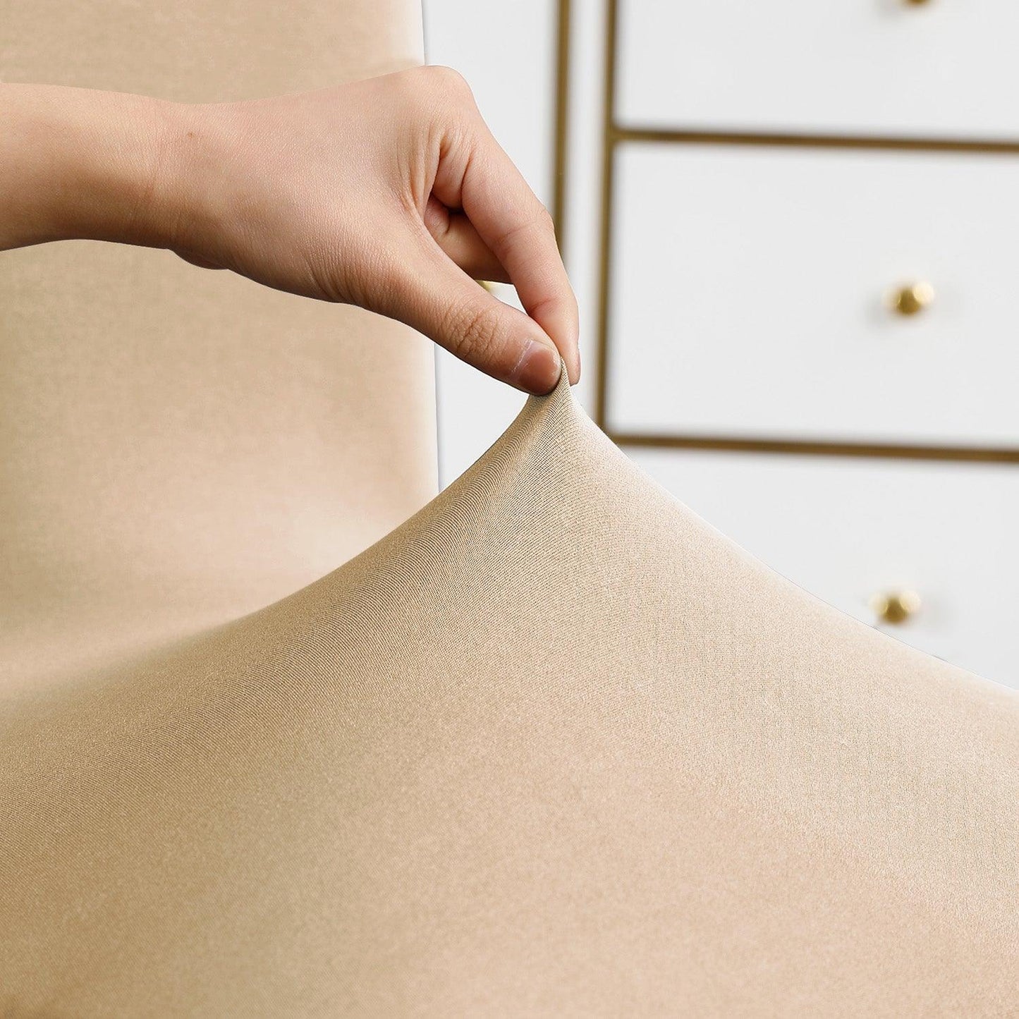 Beige Print stretchable dining chair covers