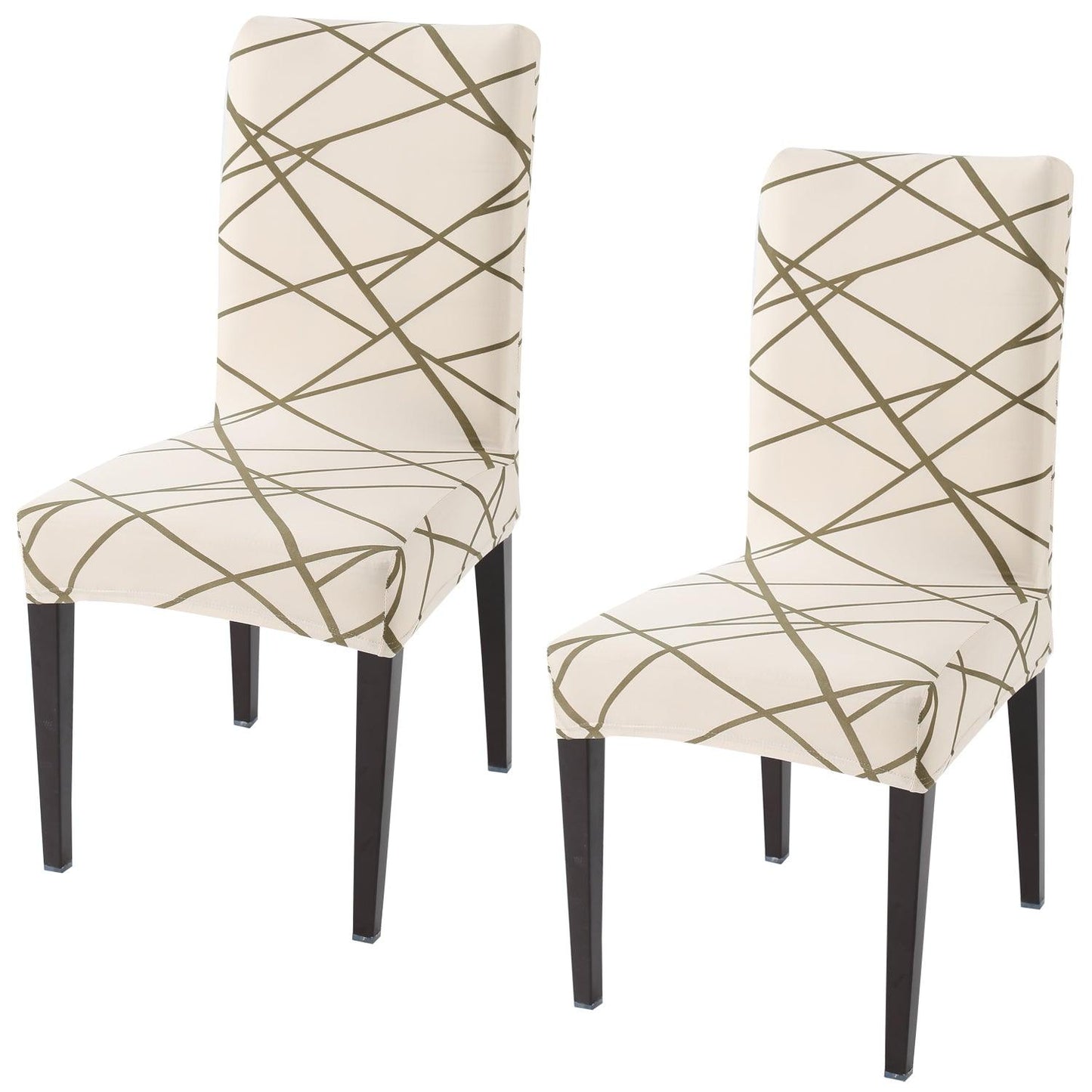 Beige Abstract Line print elastic chair covers set of 2 | Hokipo