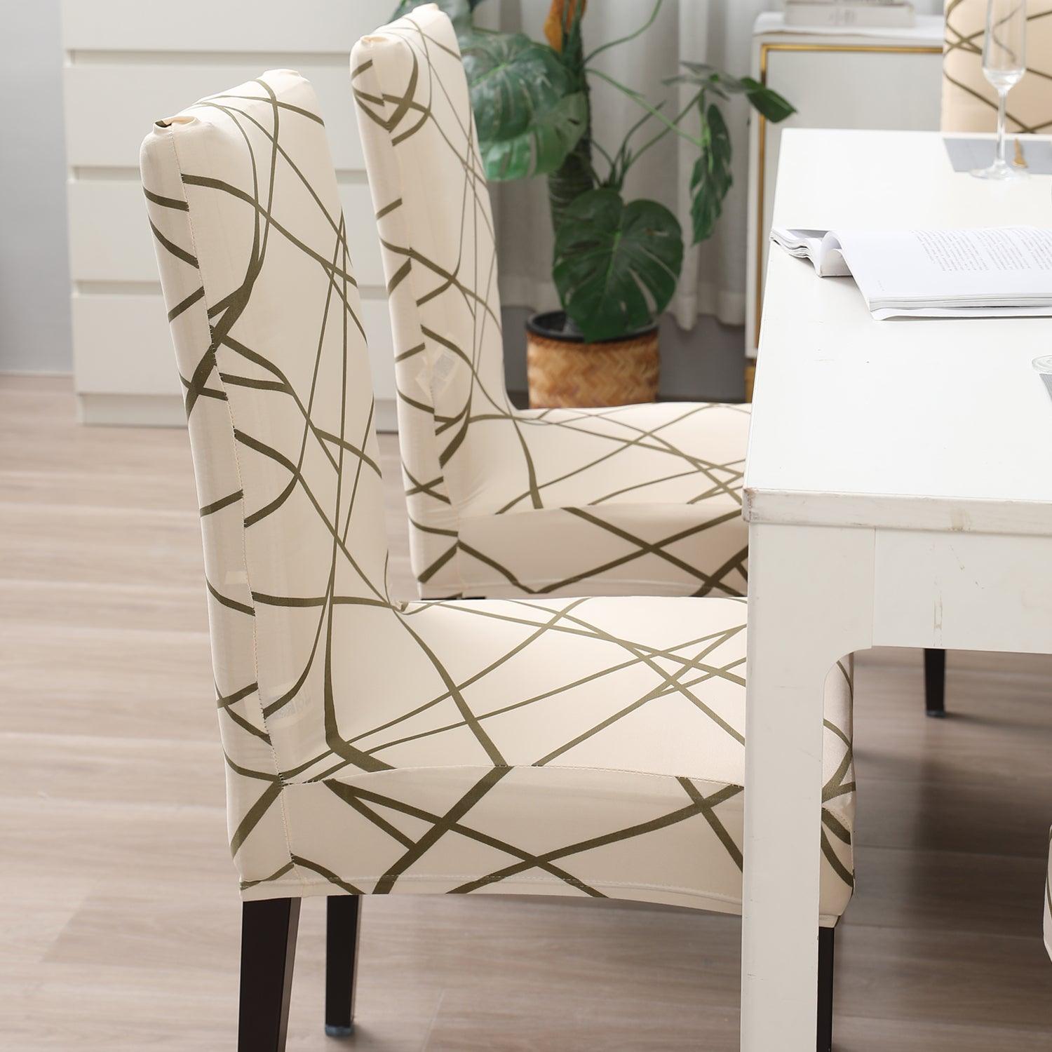 Beige Abstract Line print stylish chair cover | Hokipo