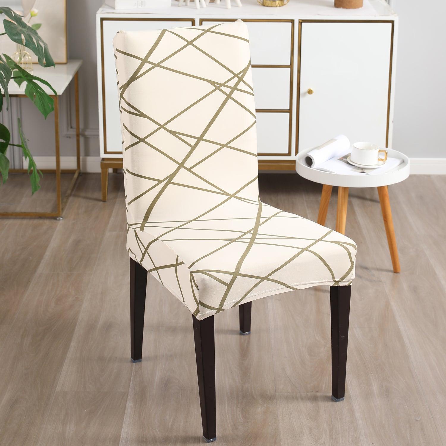 Beige Abstract Line print chair covers Set | Hokipo