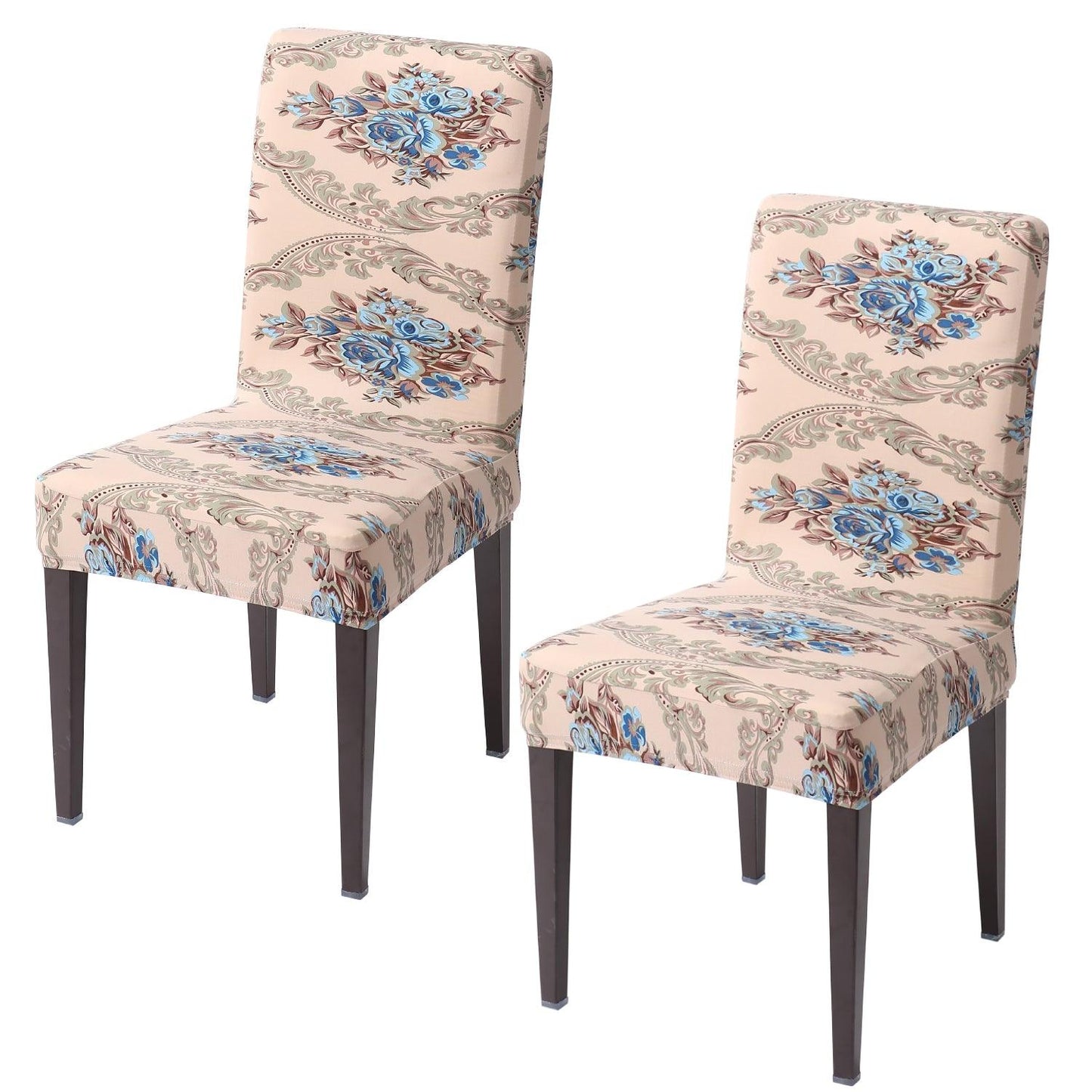 Beige Blue Flowers elastic chair covers set of 2