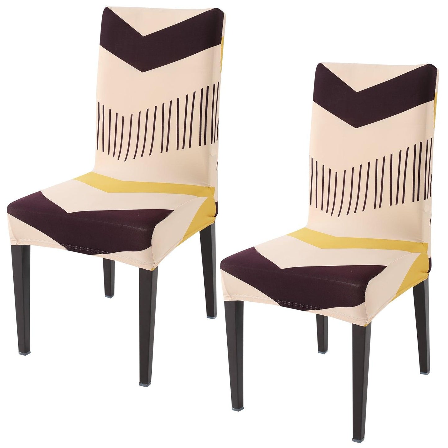 Beige Brown Chevron print elastic chair covers set of 2 | Hokipo
