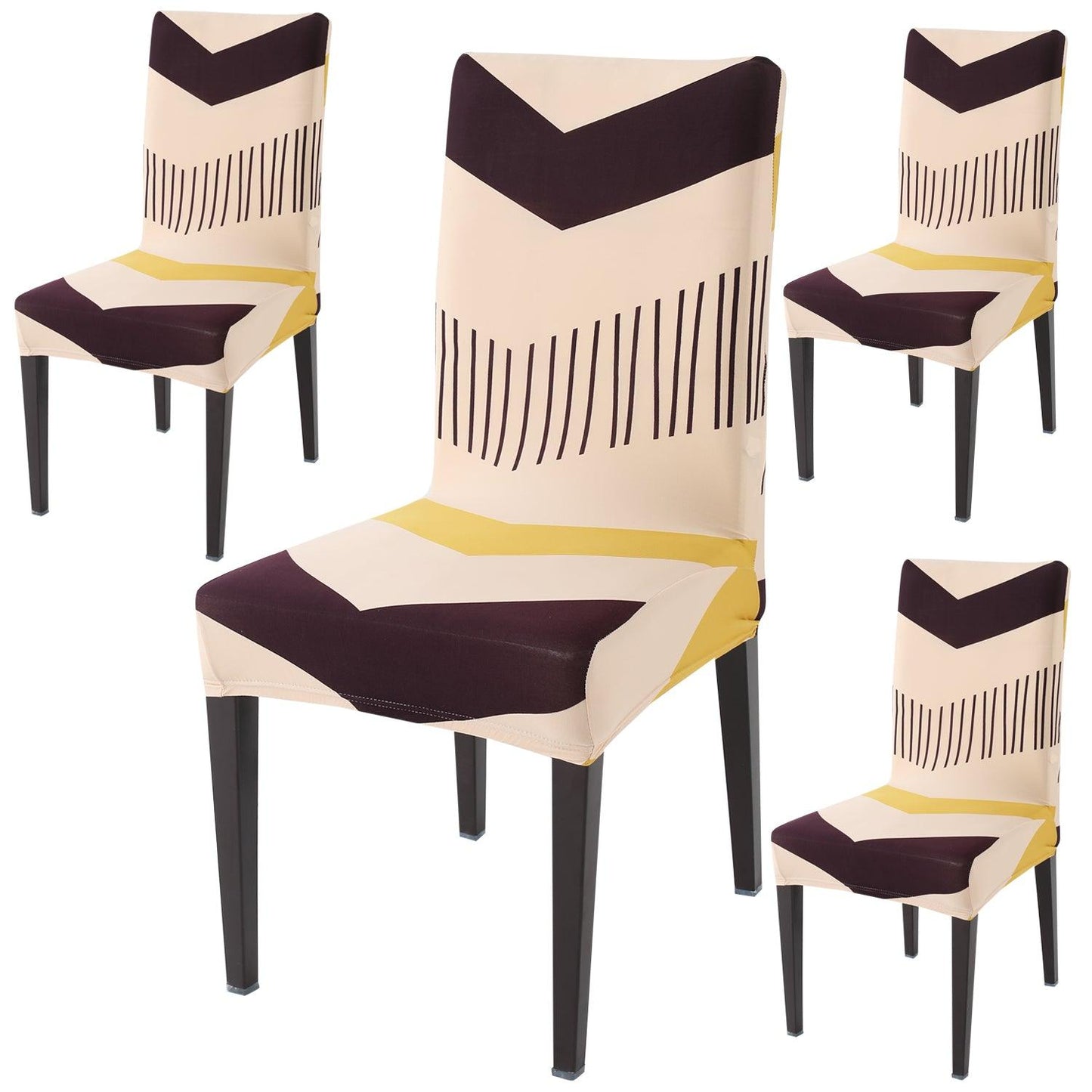 Beige Brown Chevron print dining chair covers set of 4 | Hokipo