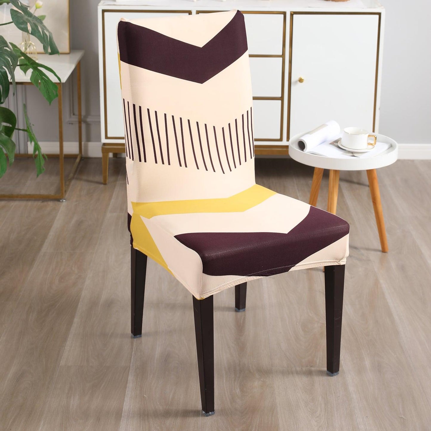 Beige Brown Chevron print chair covers Set | Hokipo