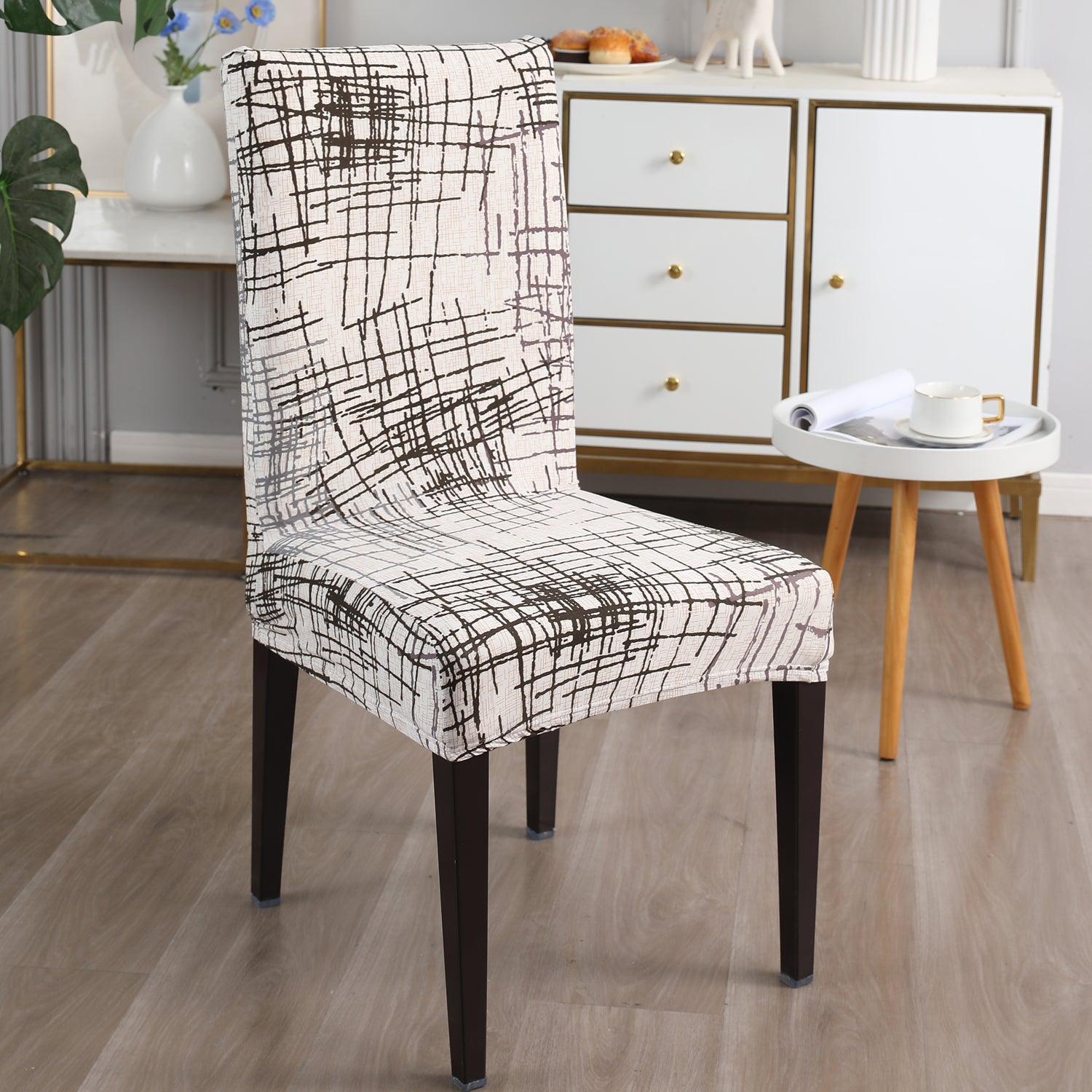 Beige Brown Line print chair covers Set | Hokipo