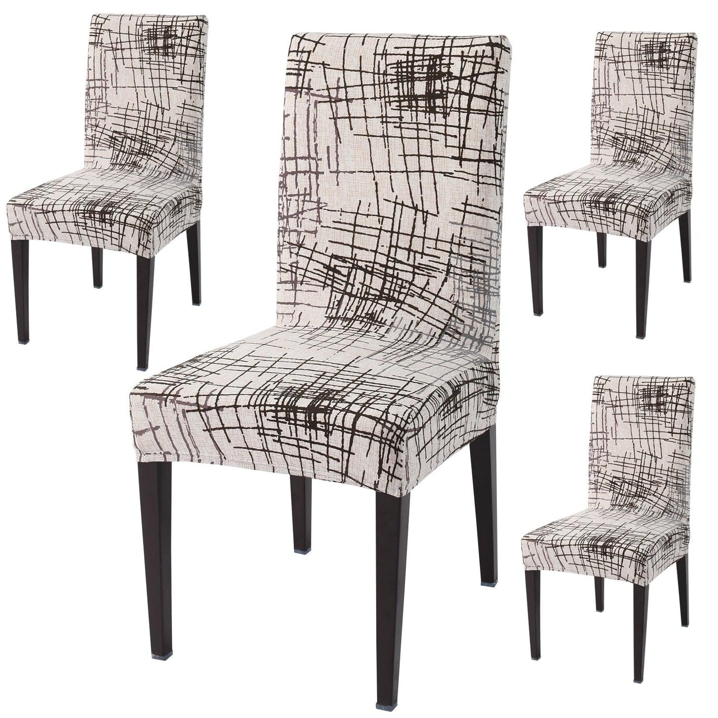 Beige Brown Line print dining chair covers set of 4 | Hokipo