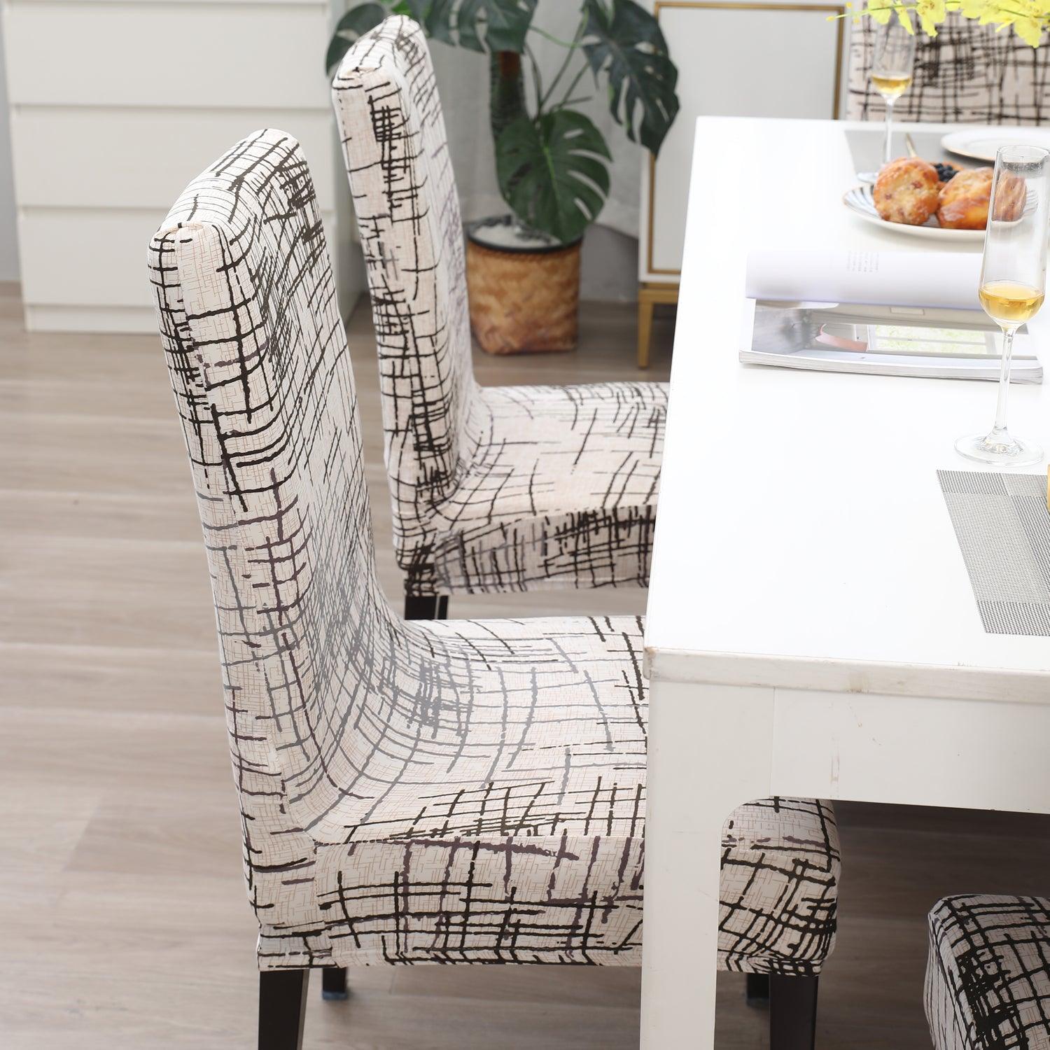 Beige Brown Line print stylish chair cover | Hokipo