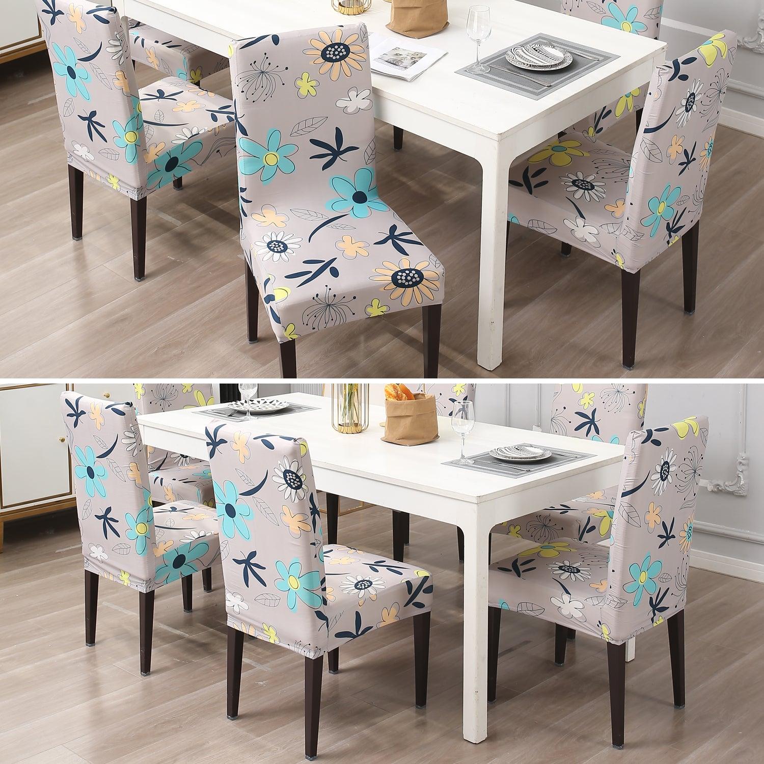 Beige Mixed Flowers dining table chair covers