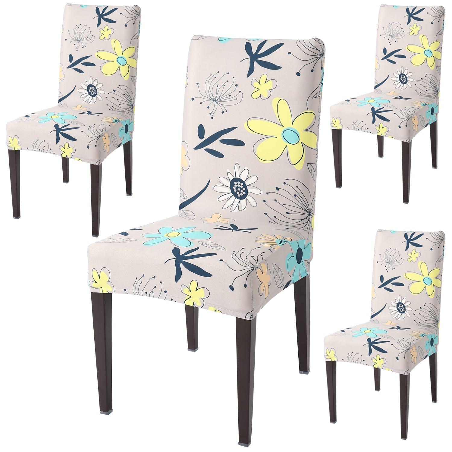 Beige Mixed Flowers dining chair covers set of 4