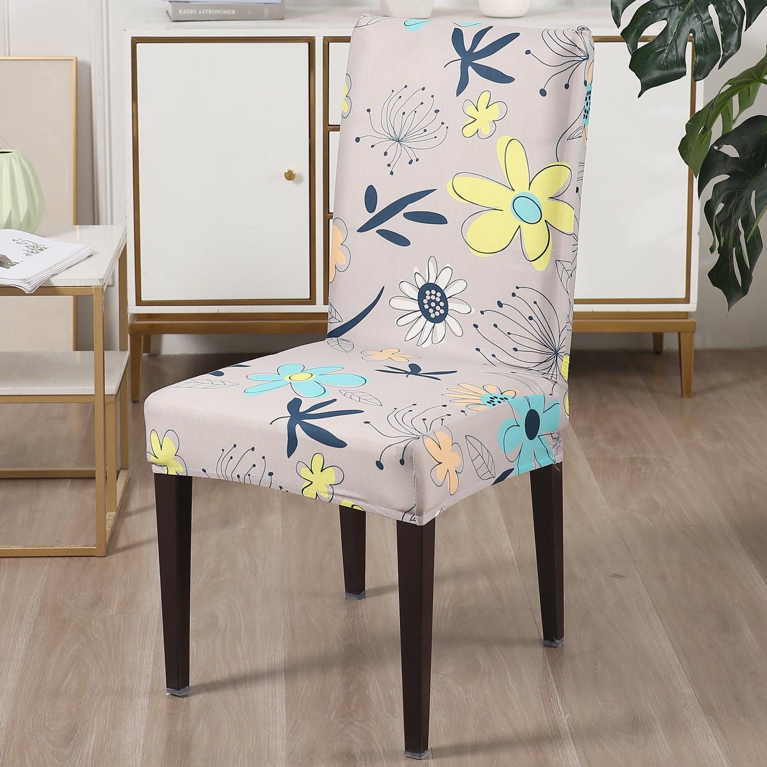 Beige Mixed Flowers chair covers Set