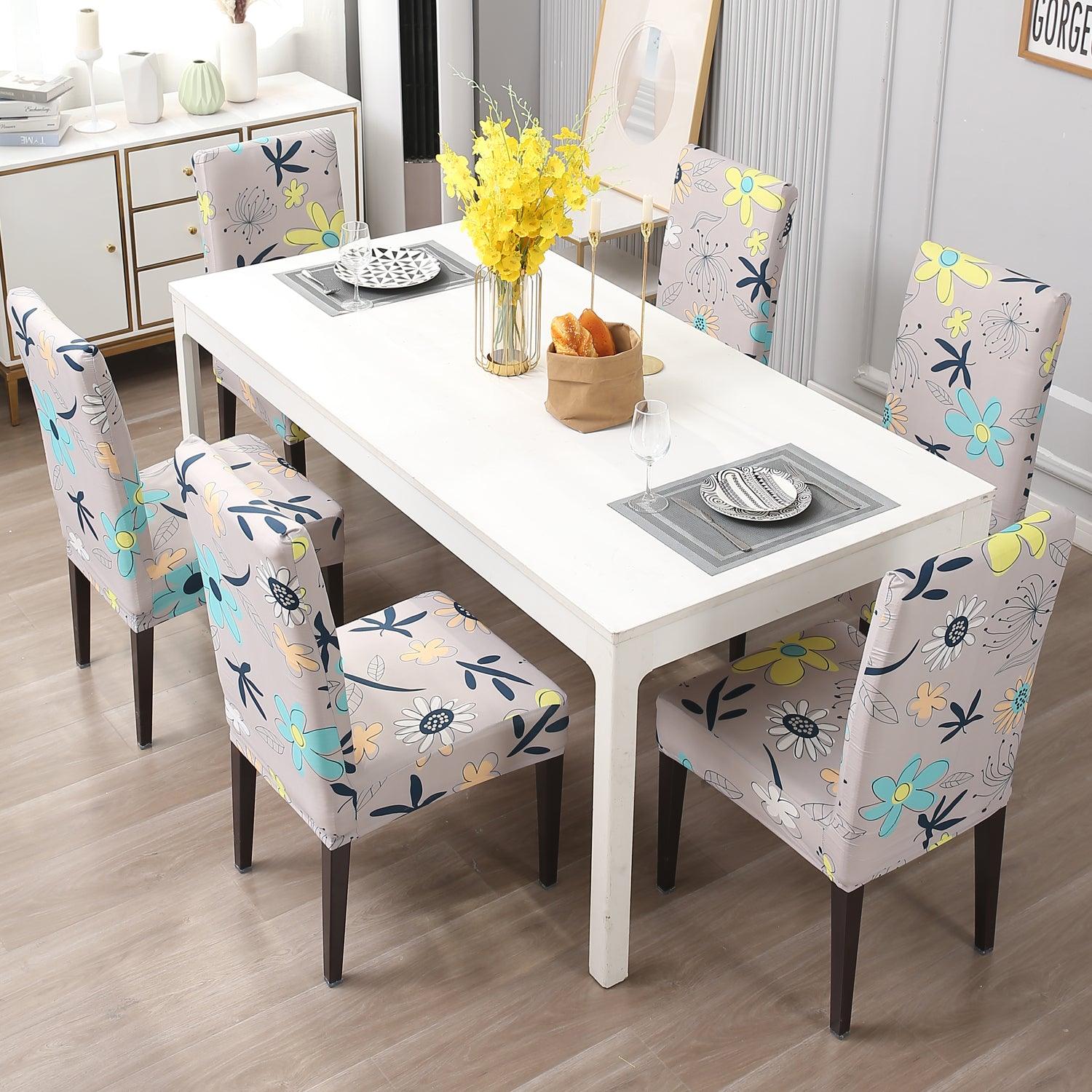 Beige Mixed Flowers dining chair covers Set