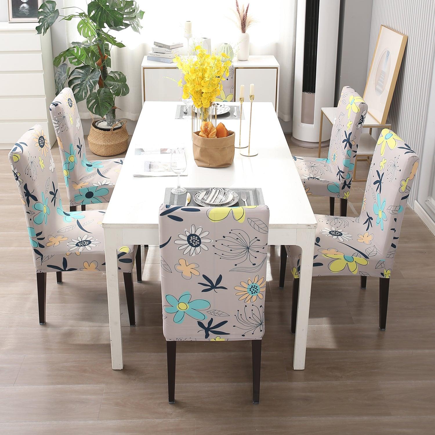 Beige Mixed Flowers dining table chair covers