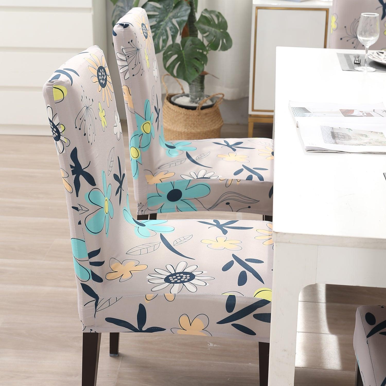 Beige Mixed Flowers stylish chair cover