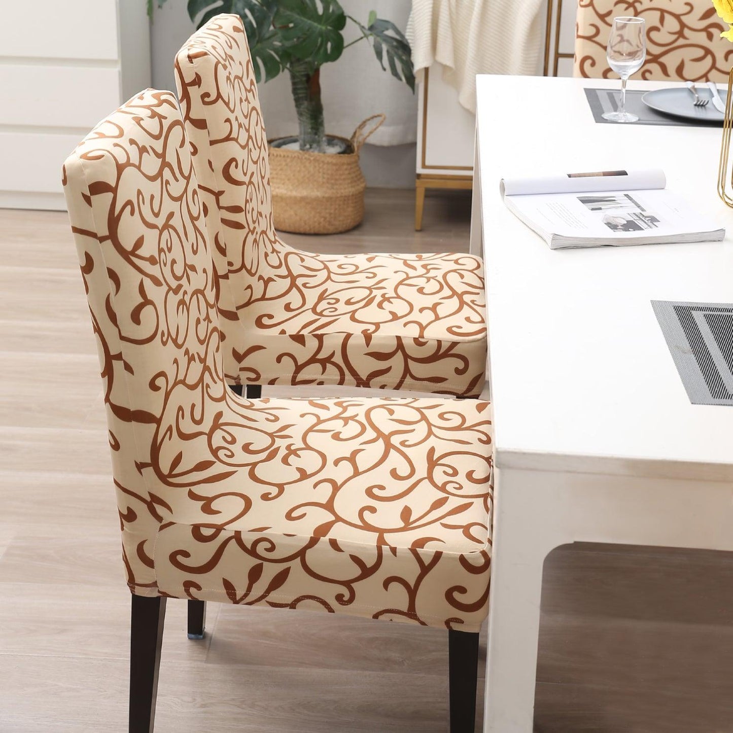 Beige Vines dining table chair covers