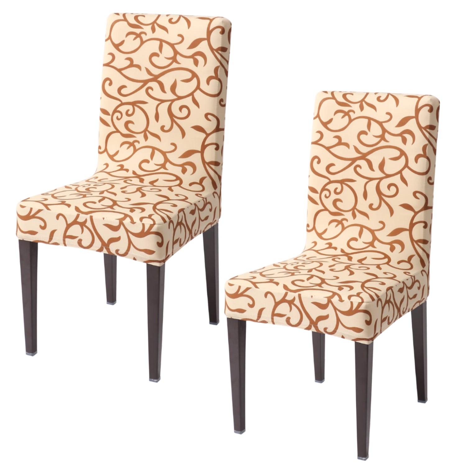 Beige Vines elastic chair covers set of 2