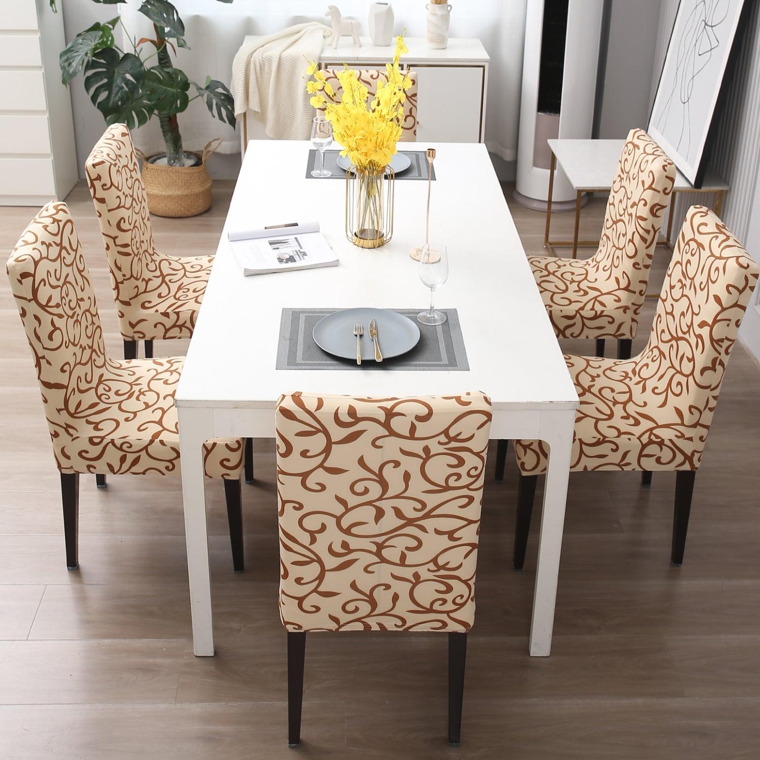 Beige Vines chair covers for dining chairs