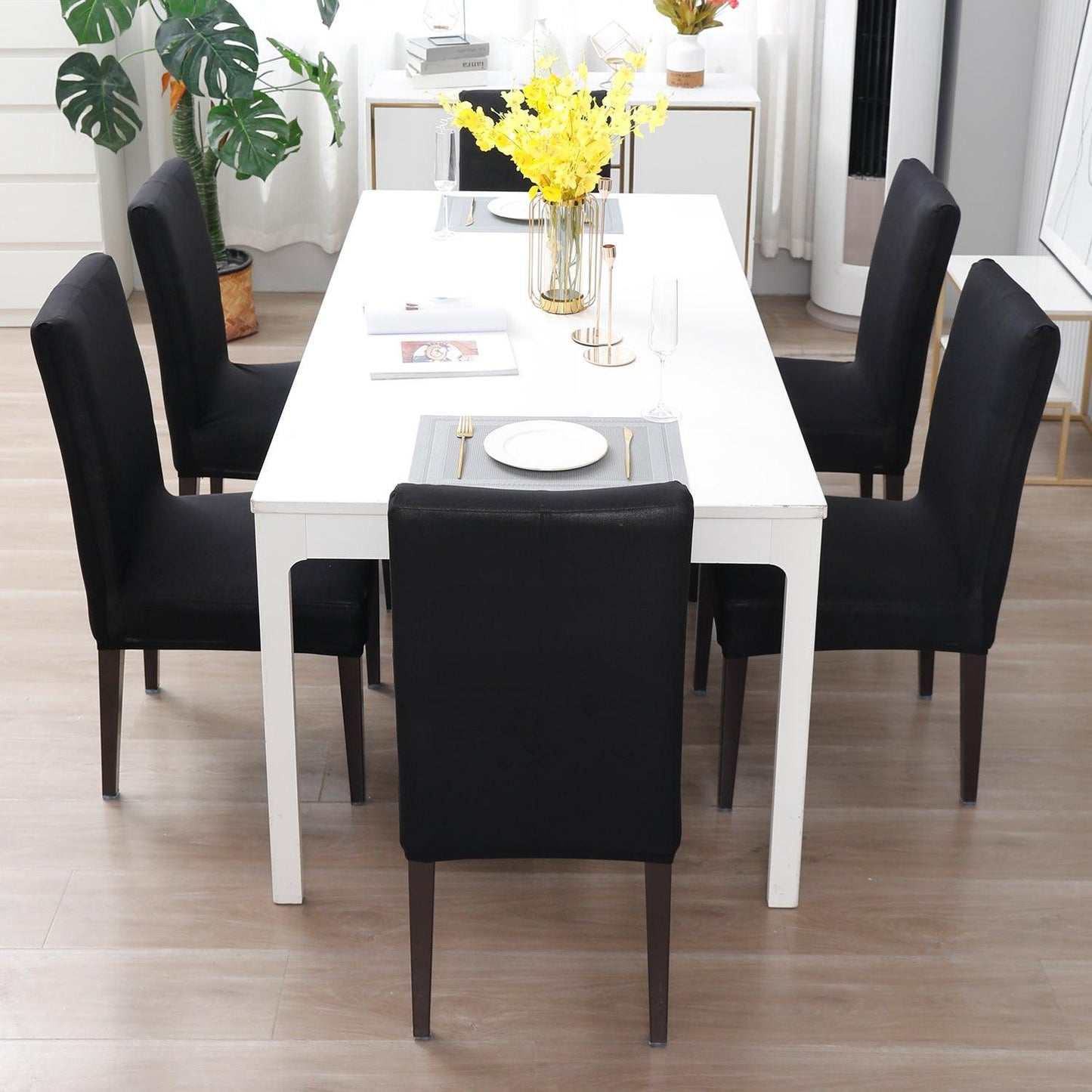 Black Print dining chair covers Set