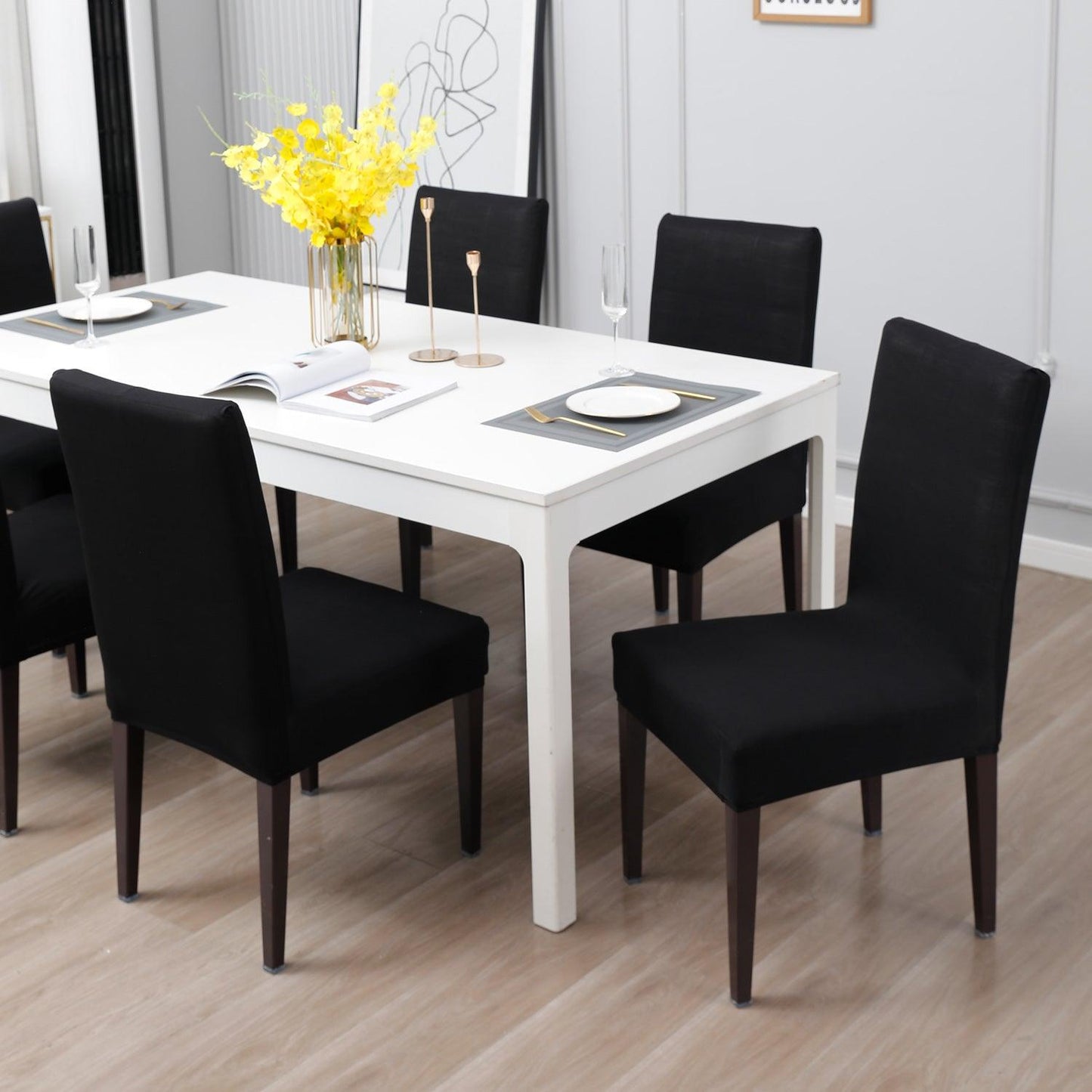 Black Print chair covers for dining chairs