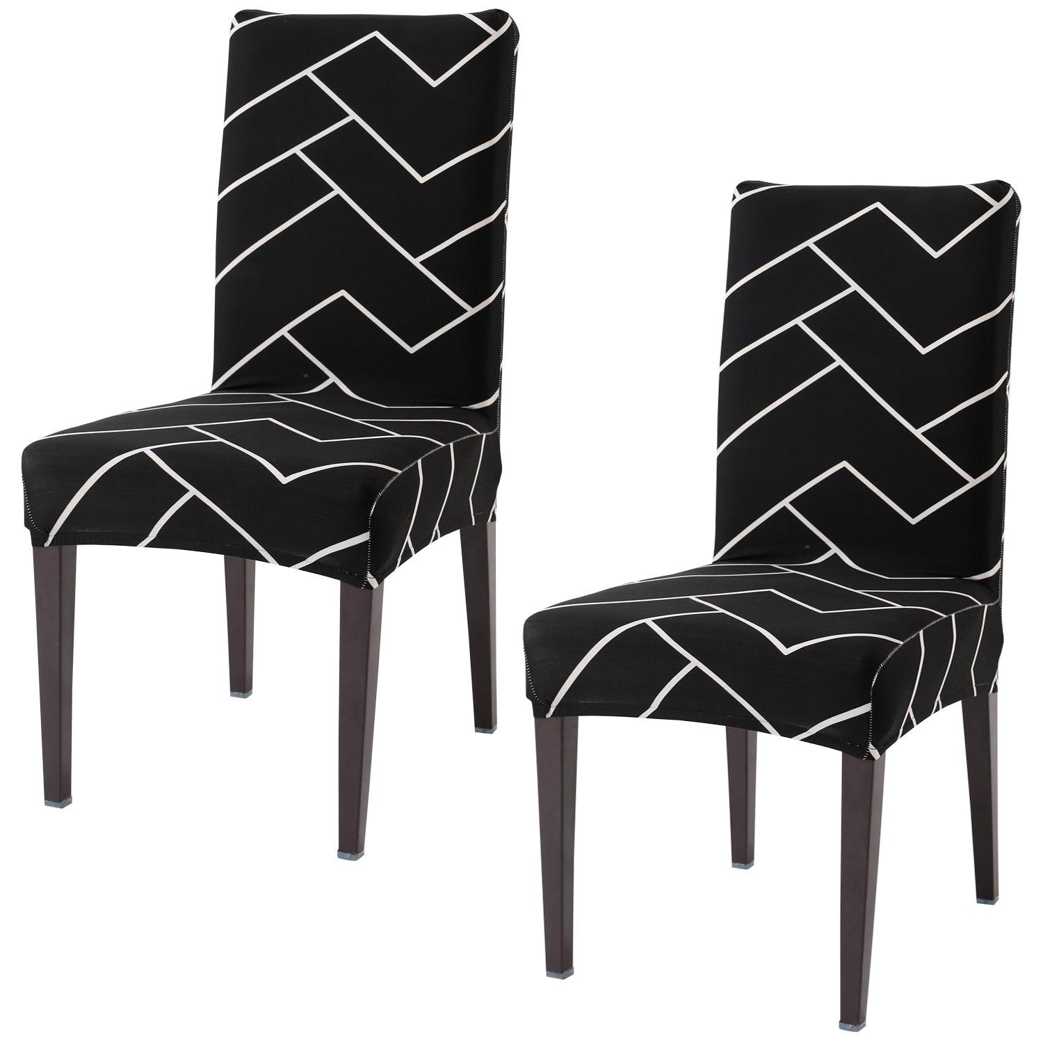 Black Chevron elastic chair covers set of 2