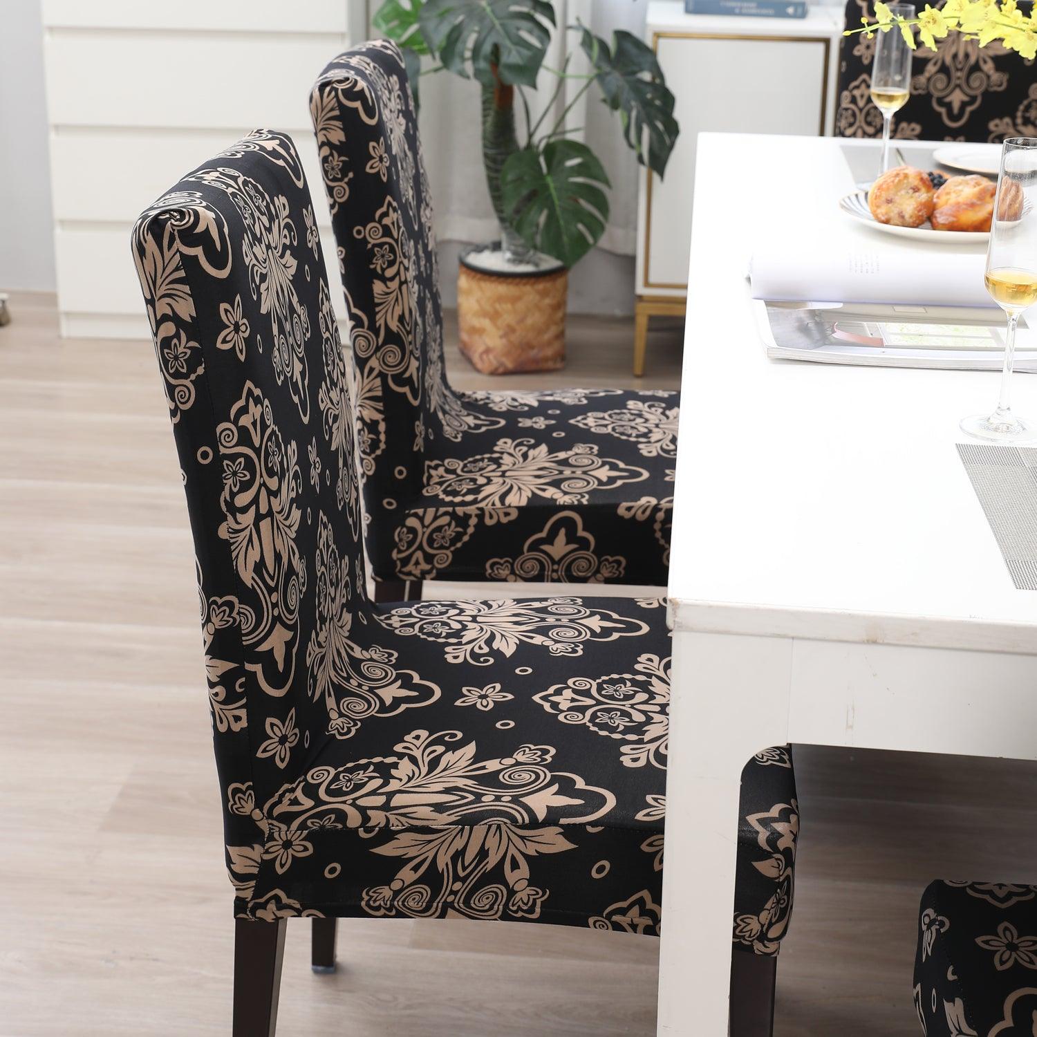 Black Damask print stylish chair cover | Hokipo