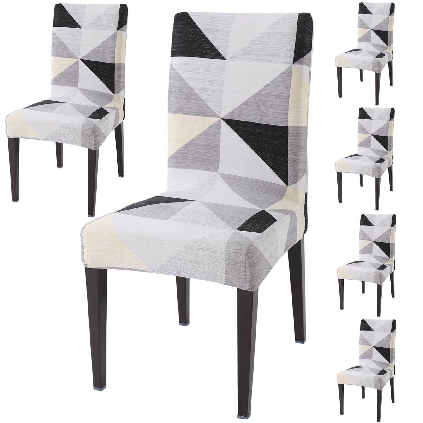 Black Grey Geometric print dining chair covers set of 6 | Hokipo
