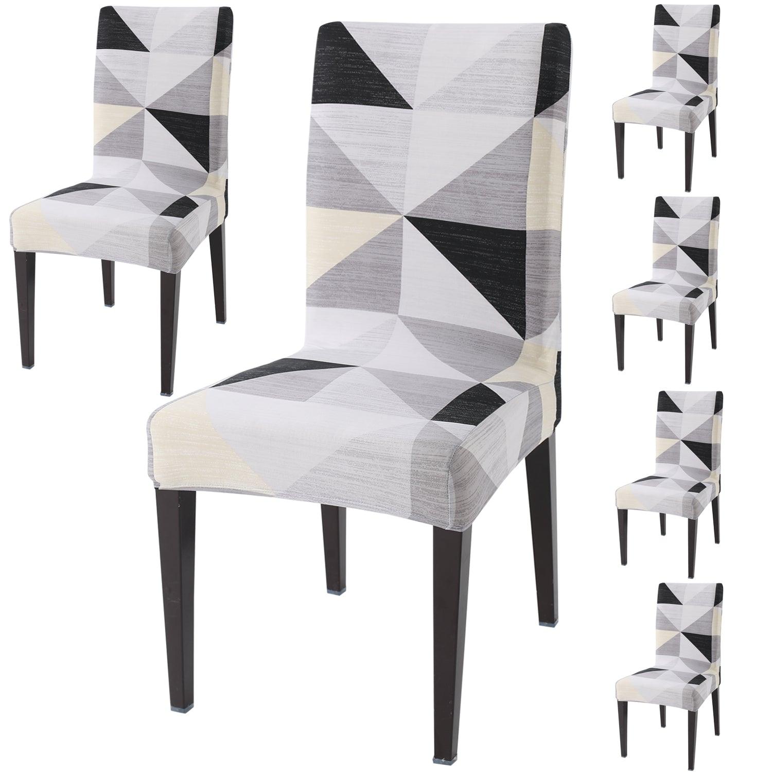 Black Grey Geometric print dining chair covers set of 6 | Hokipo
