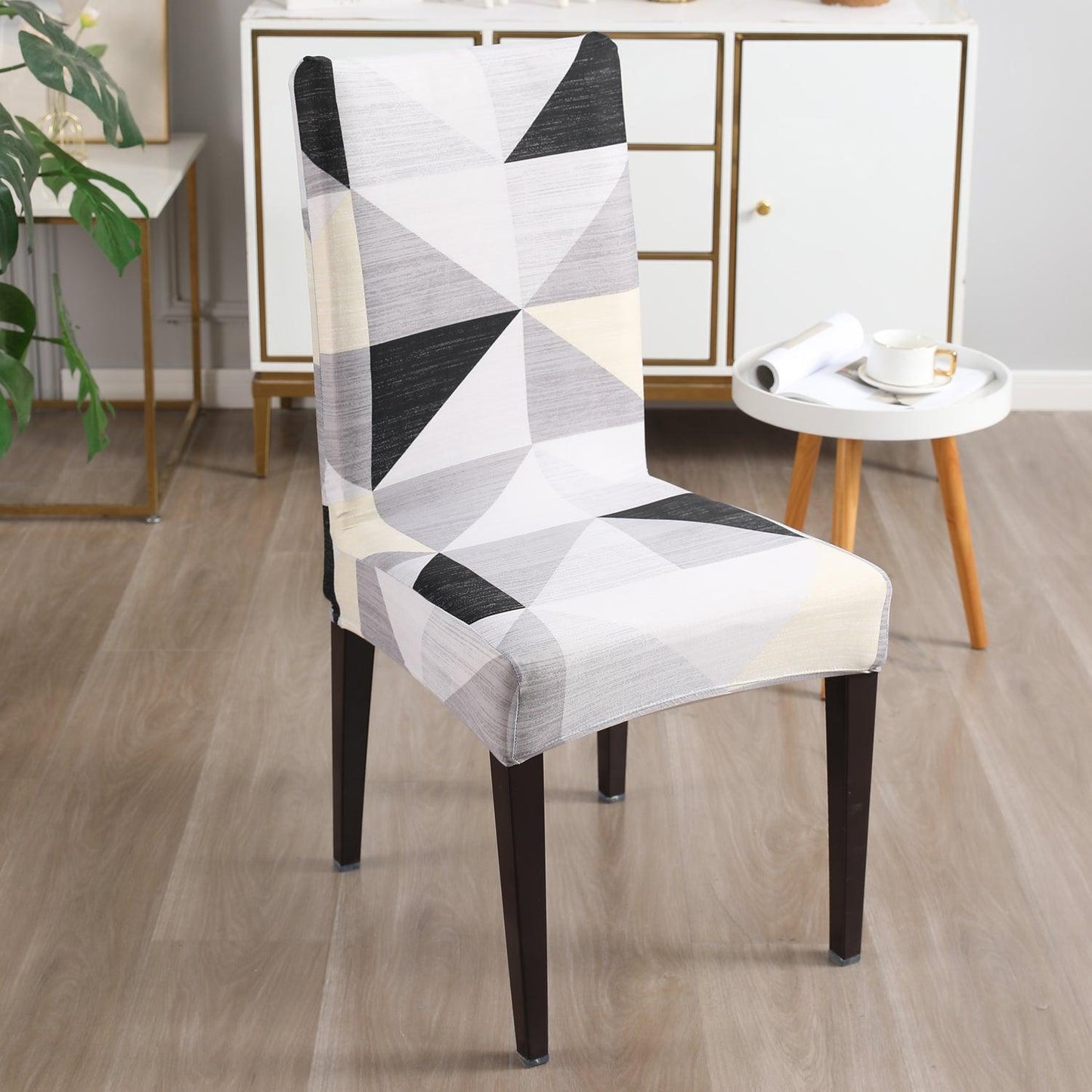 Black Grey Geometric print chair covers Set | Hokipo