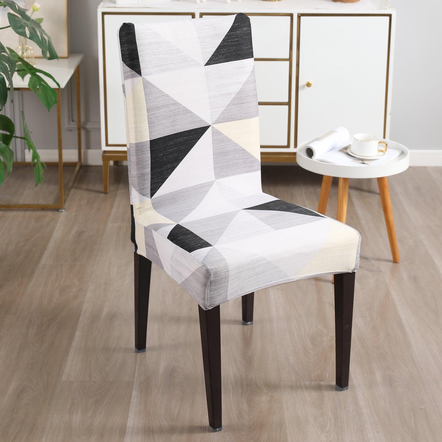 Black Grey Geometric print chair covers Set | Hokipo