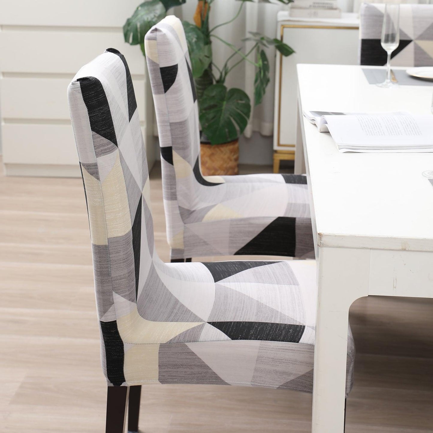 Black Grey Geometric print stylish chair cover | Hokipo