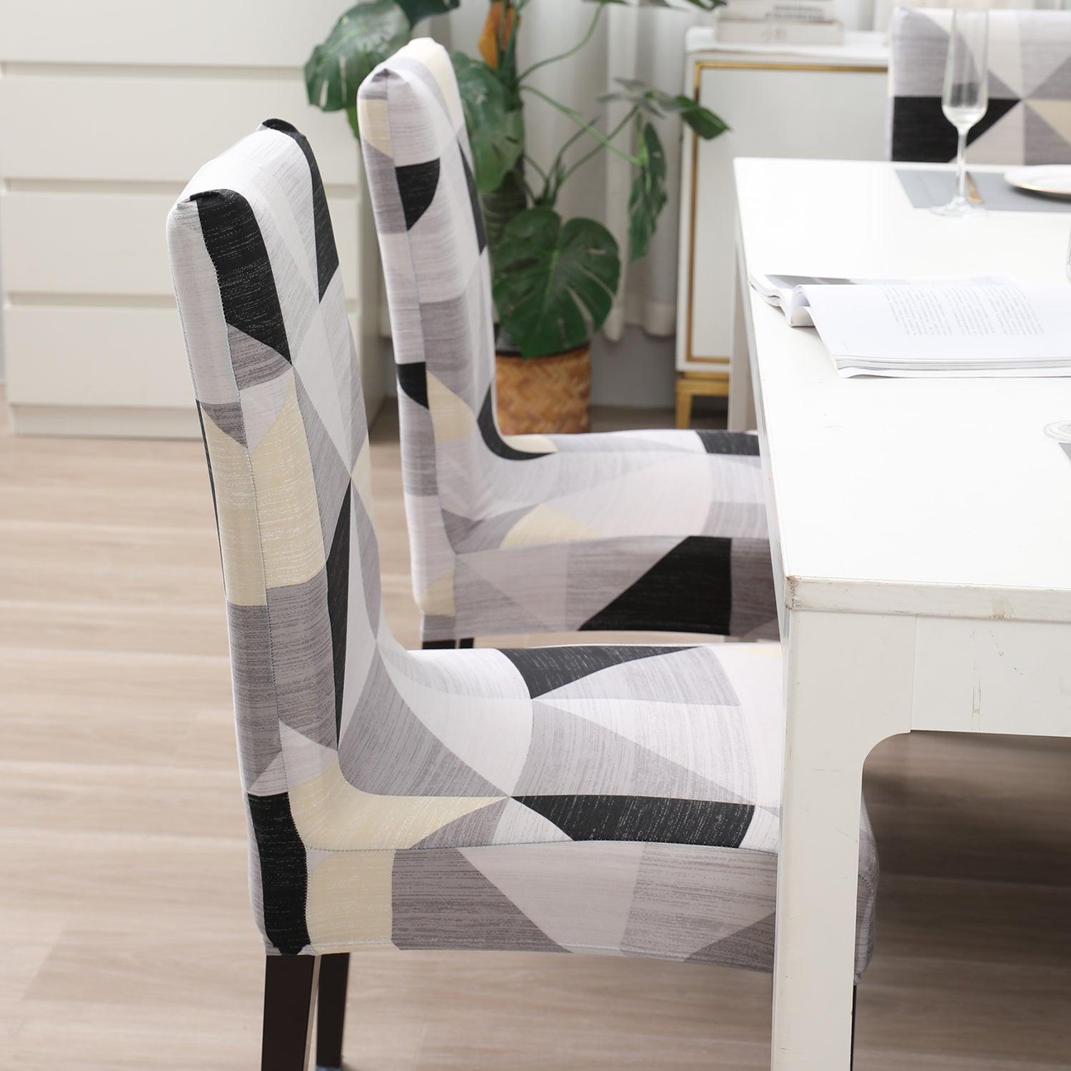 Black Grey Geometric print stylish chair cover | Hokipo